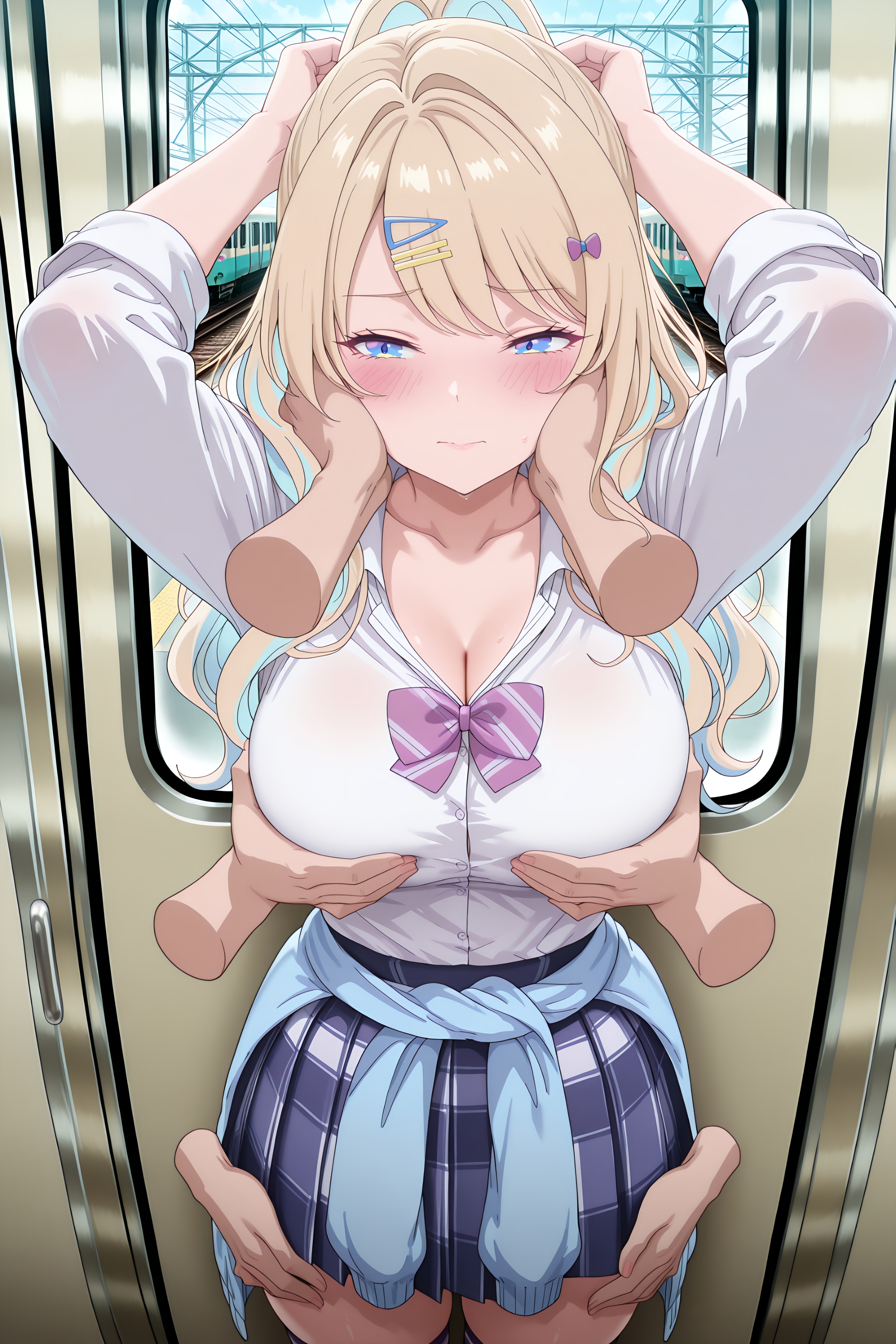 ai generated, arbitrary, female, grope, grope enjoyer, group, gyaru, keikenzumi na kimi to, keiken zero na ore ga, otsukiai suru hanashi, shirakawa runa, train, train interior