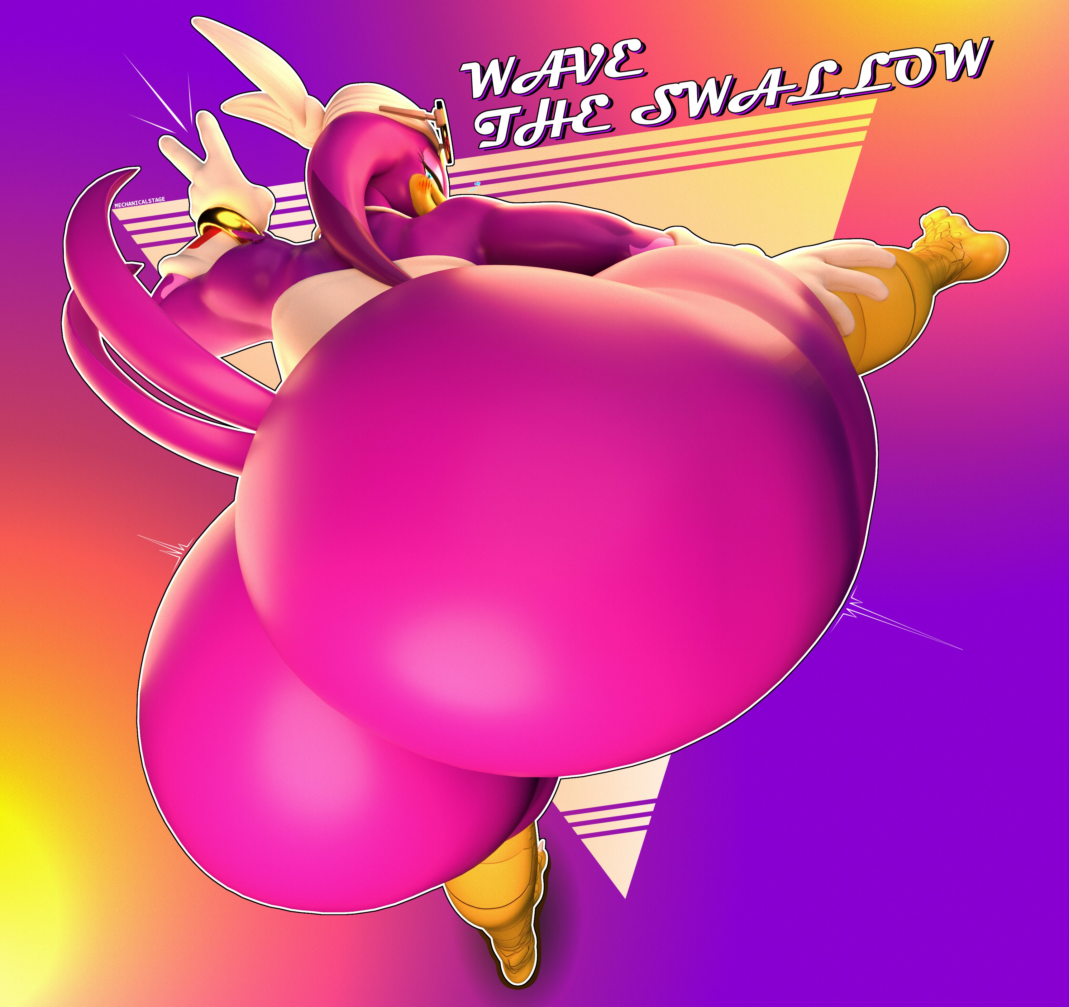 1girls, avian, fat ass, female, huge, huge ass, looking at viewer, looking back, mechanicalstage, sonic (series), thick ass, wave the swallow