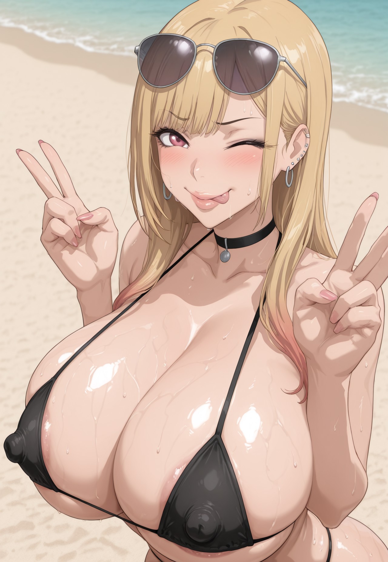 ai generated, beach, bikini, blonde hair, breasts, female, huge breasts, kitagawa marin, my dress up darling, sono bisque doll wa koi wo suru