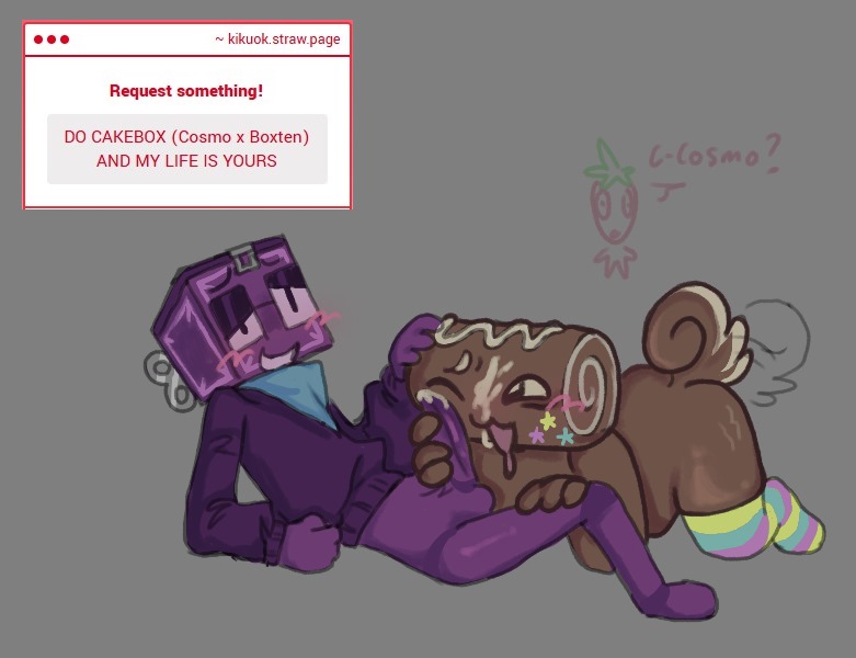 2boys, blush, blushing at another, blushing male, boxten (dandy's world), chubby, chubby male, cosmo (dandy's world), cuck, cum drip, cum on face, cum on penis, dandy's world, drooling, facial, glasses, kikuok, male, male only, male/male, penis, purple body, purple penis, purple skin, request, self upload, stockings, tail, tail wagging, thigh highs