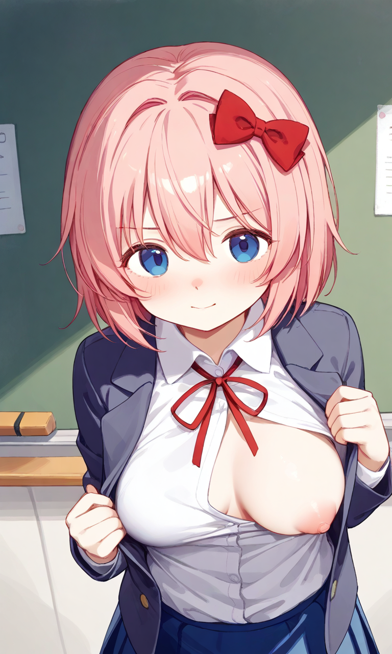 ai_generated cute doki_doki_literature_club one_breast_out sayori_(doki_doki_literature_club) striptease