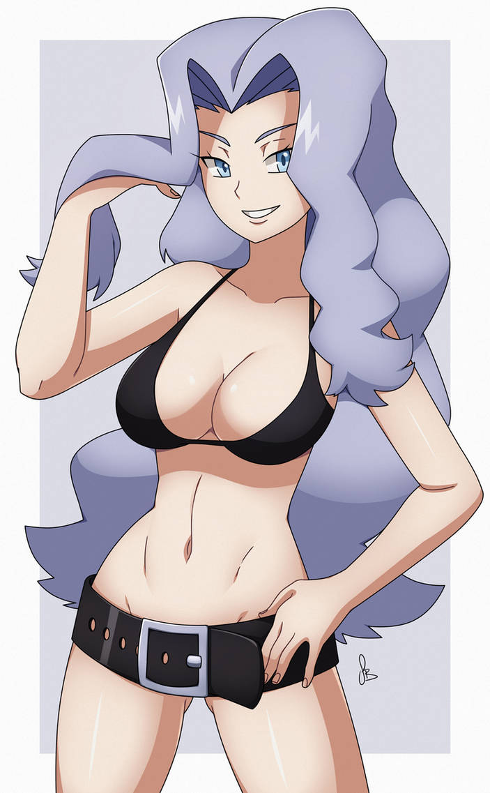 1girls black_bikini karen_(pokemon) medium_breasts navel tagme