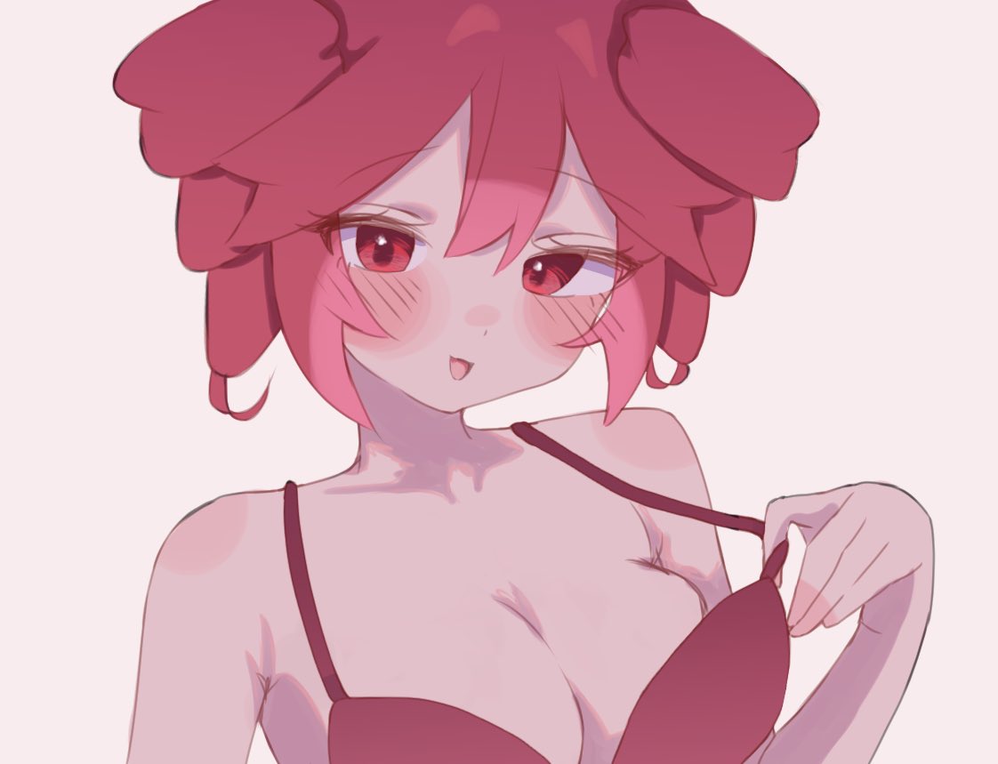 1girls 2d 2d_(artwork) bedroom_eyes big_breasts blush blush bra female female_only kasane_teto large_breasts red_eyes red_hair solo teasing twin_drills ur_(ur_o_) utau