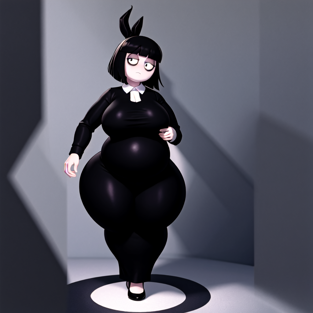 1girls adult_swim ai_generated big_belly big_breasts bottom_heavy creepy_susie curvy curvy_figure fat front_view goth goth_girl high_heels huge_ass the_oblongs thick_thighs wide_hips