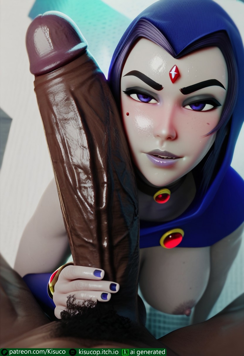 3d :>= absurdly_large_cock ai_generated blue_cape blue_hood cheating_girlfriend dark-skinned_male dark_penis dc dc_comics eye_contact grey_skin hyper_penis imminent_oral impossible_fit interracial kisuco looking_at_viewer ntr penis_on_face petite_female provocative raven_(dc) sweating taller_male teen_titans touching_face veiny_penis voluptuous_female