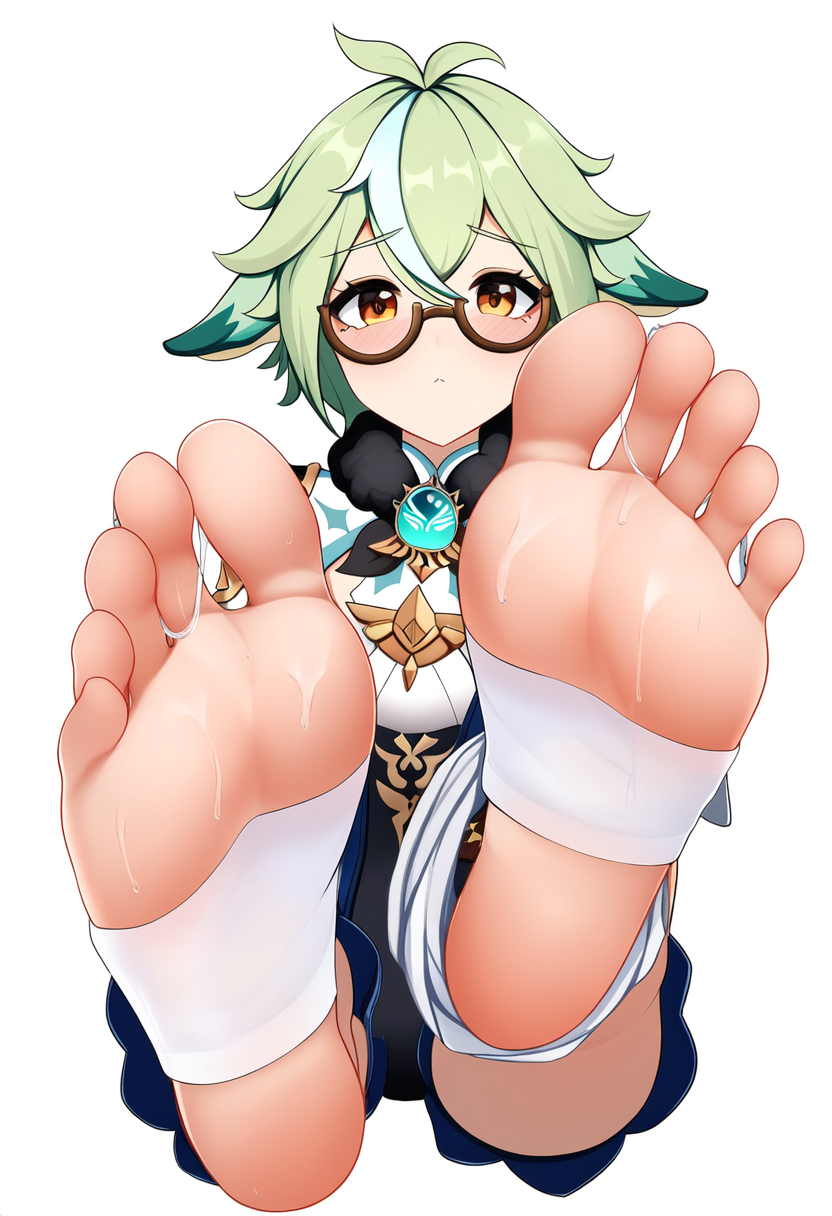 after_footjob ai_generated amber_eyes animal_ears barefoot big_feet cum cum_dripping cum_on_feet feet feet_focus feet_up foot_fetish foot_focus foot_play foot_worship genshin_impact glasses green_hair imminent_foot_worship looking_at_viewer neutral_expression pov pov_eye_contact pov_feet sitting soles stirrup_legwear su_whore_(artist) sucrose_(genshin_impact) white_background