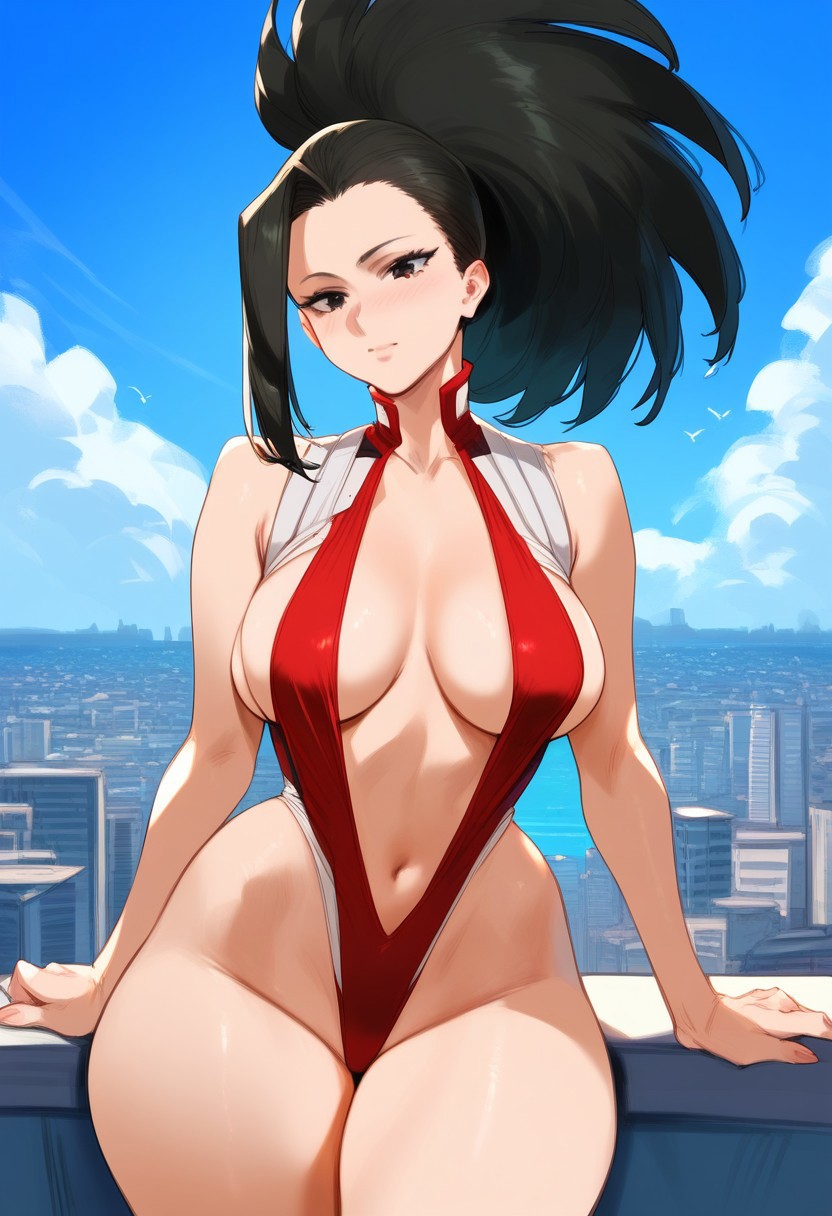 2d ai_generated black_hair female female_focus female_only momo_yaoyorozu my_hero_academia ponytail solo solo_female solo_focus tagme wide_hips