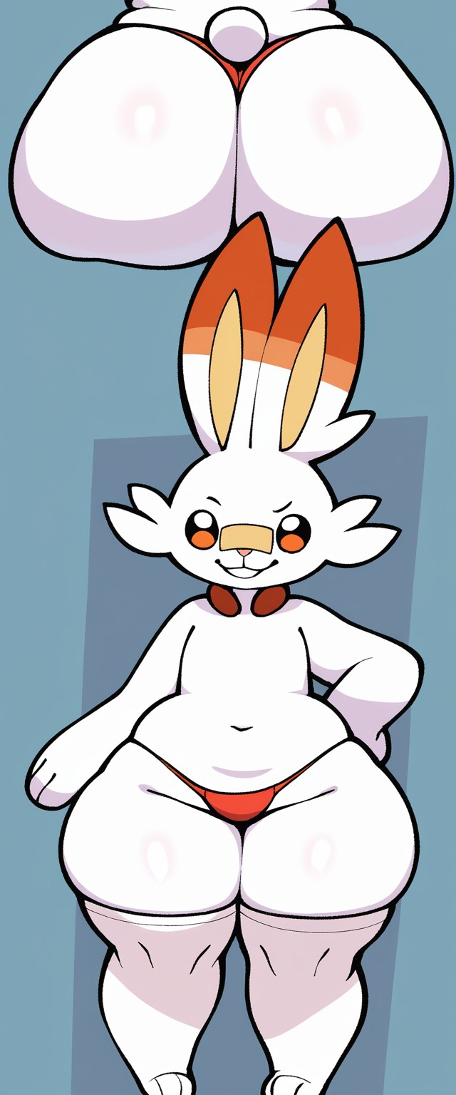 ai_generated chubby fat fat_ass pokemon pokemon_(species) scorbunny thick_thighs