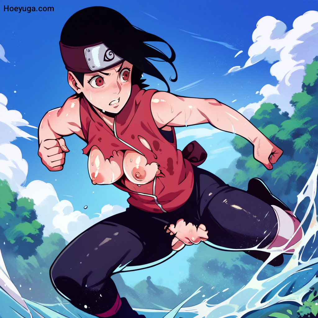 ai_generated battle breasts breasts_out female female_focus female_only fight fighting hoeyuga jorenran naruto naruto_(series) naruto_shippuden nude nude_female pussy ripped_clothing ripped_pants ripped_pantyhose sarada_uchiha