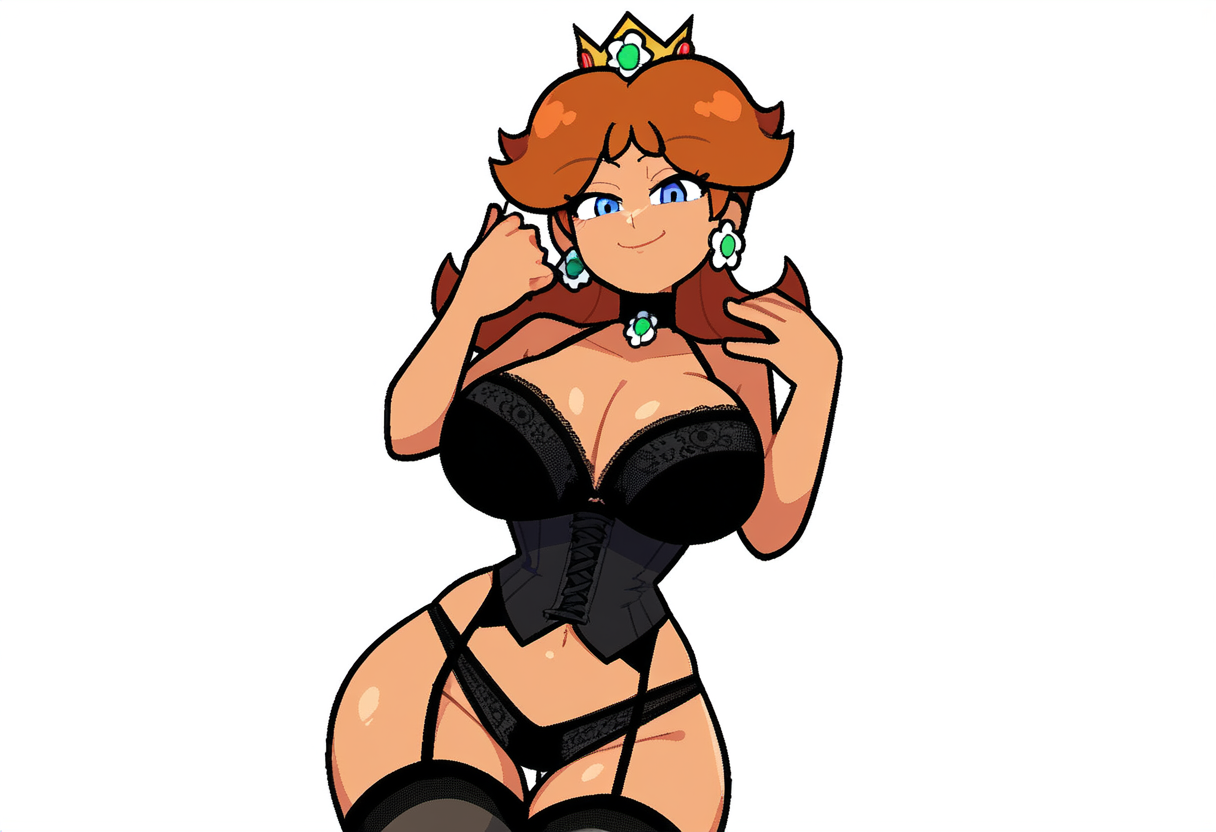 ai generated, breasts, female, large breasts, mario (series), nintendo, novelai, princess daisy, thick thighs, wide hips