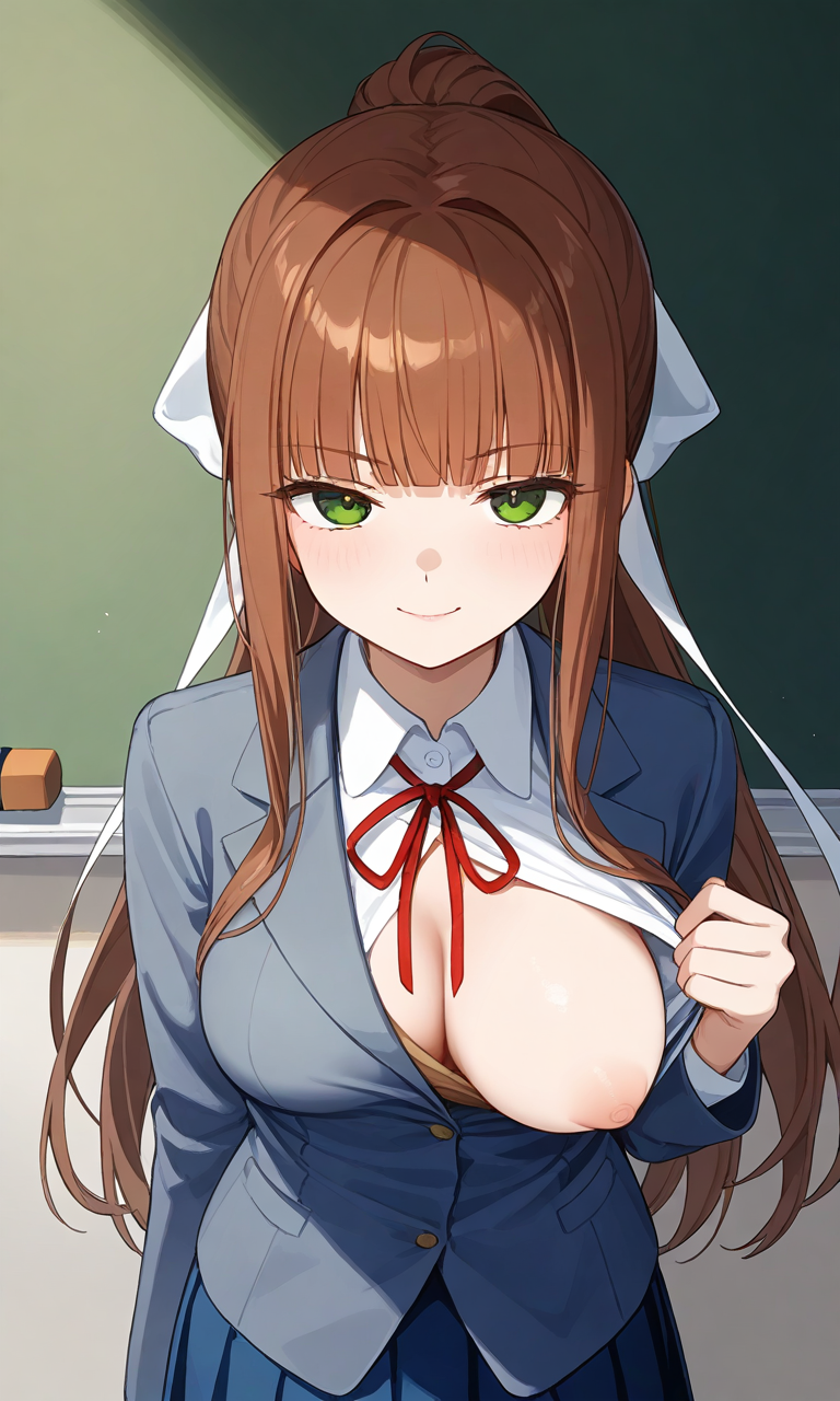 ai_generated doki_doki_literature_club monika_(doki_doki_literature_club) one_breast_out seductive striptease