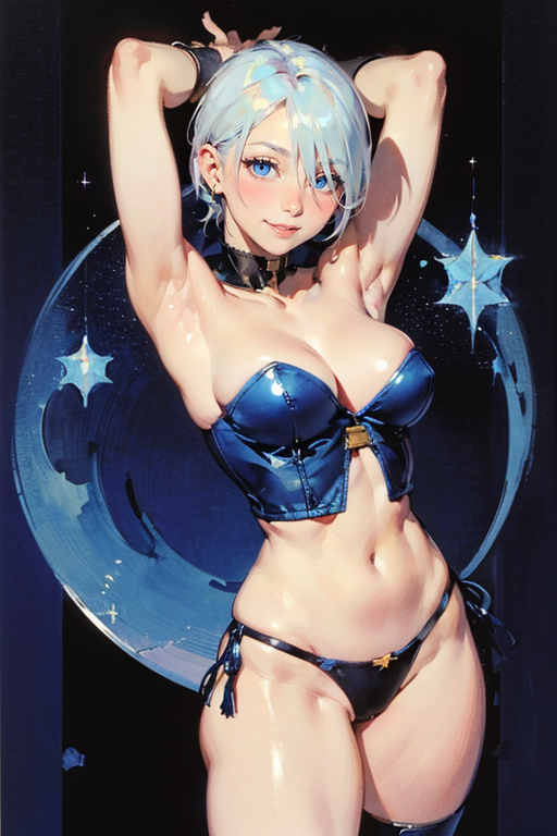 1girls ai_generated angel_(kof) armpits arms_up big_breasts blue_eyes busty cute cute_face enjidifussion female king_of_fighters light-skinned_female light_skin pale-skinned_female panties short_hair thick thick_thighs thighs thong voluptuous voluptuous_female white_hair wide_hips