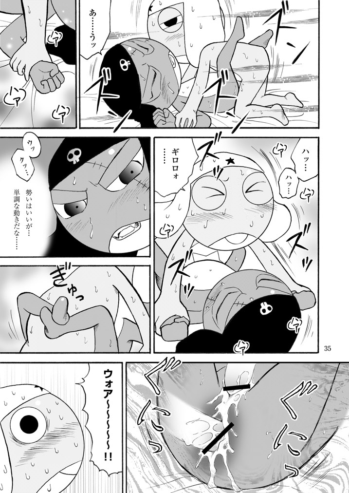 anal anal_sex before_sex belt belt_buckle black_eyes blush blush_lines closed_eyes closed_mouth comic comic_page comic_panel french_kiss french_kissing furry_only gay giroro hard_sex holding_penis japanese_dialogue japanese_text keroro keroro_gunsou kissing motion_lines nervous nervous_sweat open_mouth pinned_down pinned_to_bed rough_sex sharp_fangs sharp_teeth sweat sweatdrop sweating sweaty talking talking_to_another talking_to_partner yaoi