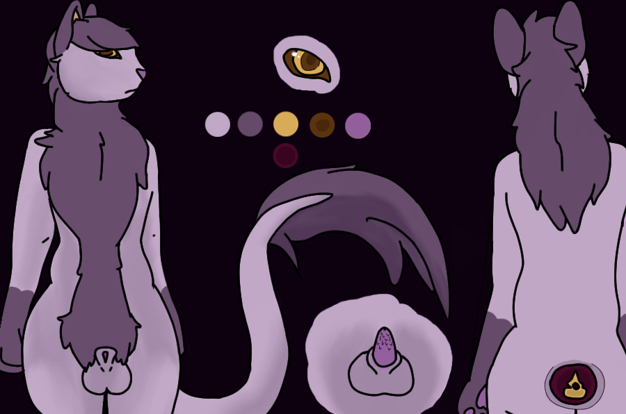 animal_genitalia anthro balls barbs brown_eyes color_swatch feline feline_penis fur gore hyssop_(character) male male_ryona mammal model_sheet multicolored_fur neck_ruff nude penis purple_fur purple_penis sheath small_penis two_tone_fur wendigoo