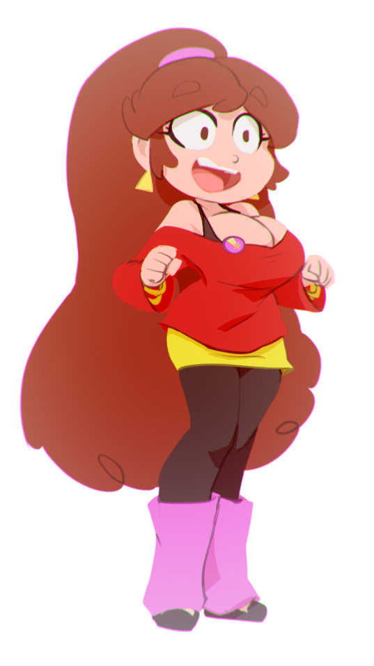 1girls, 2017, aged up, alternate breast size, bangs, big breasts, bigdad, breasts, brown eyes, brown hair, cleavage, disney, disney channel, earrings, female, female focus, female only, gravity falls, happy, human, large breasts, leggings, legwarmers, mabel pines, open mouth, ponytail, solo, straight hair, sweater, very long hair
