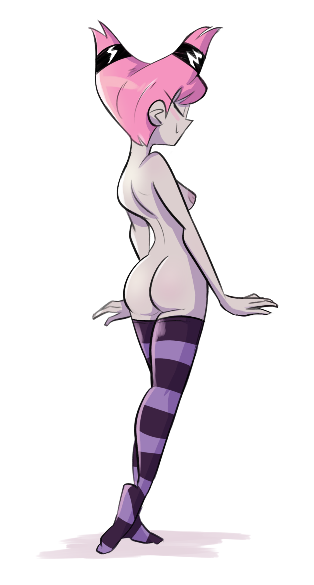 1girls, ass, dc, dc comics, female, female only, jinx (dc), nipples, pink hair, solo, teen titans