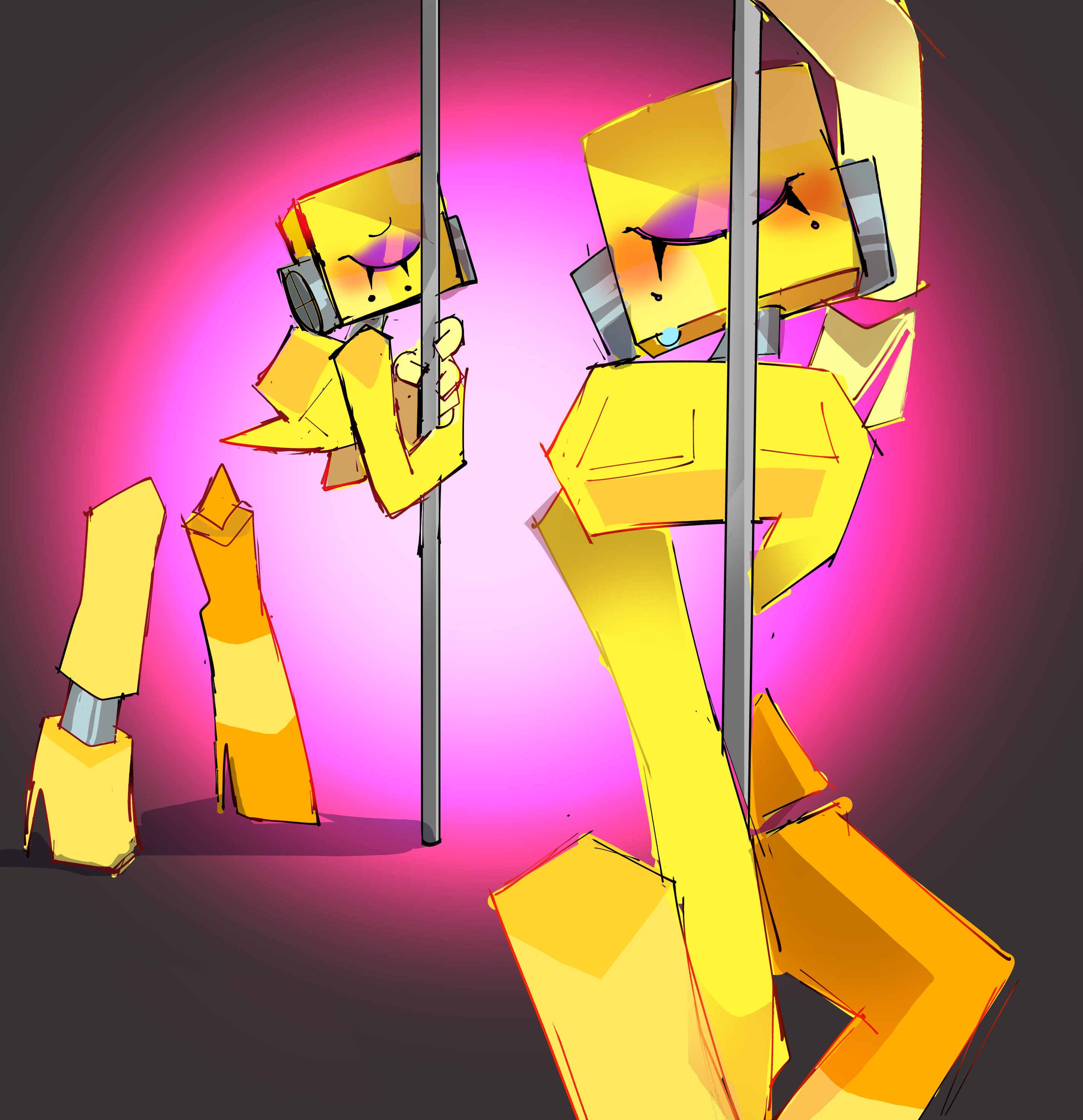 ambiguous gender, basslapping, cyclops, die of death, die of death (roblox), harken (die of death), nervous, nonhuman, poledancing, roblox, roblox game, sand creature, sexy, stripper pole, sweatdrop, tagme, weird body, yellow body
