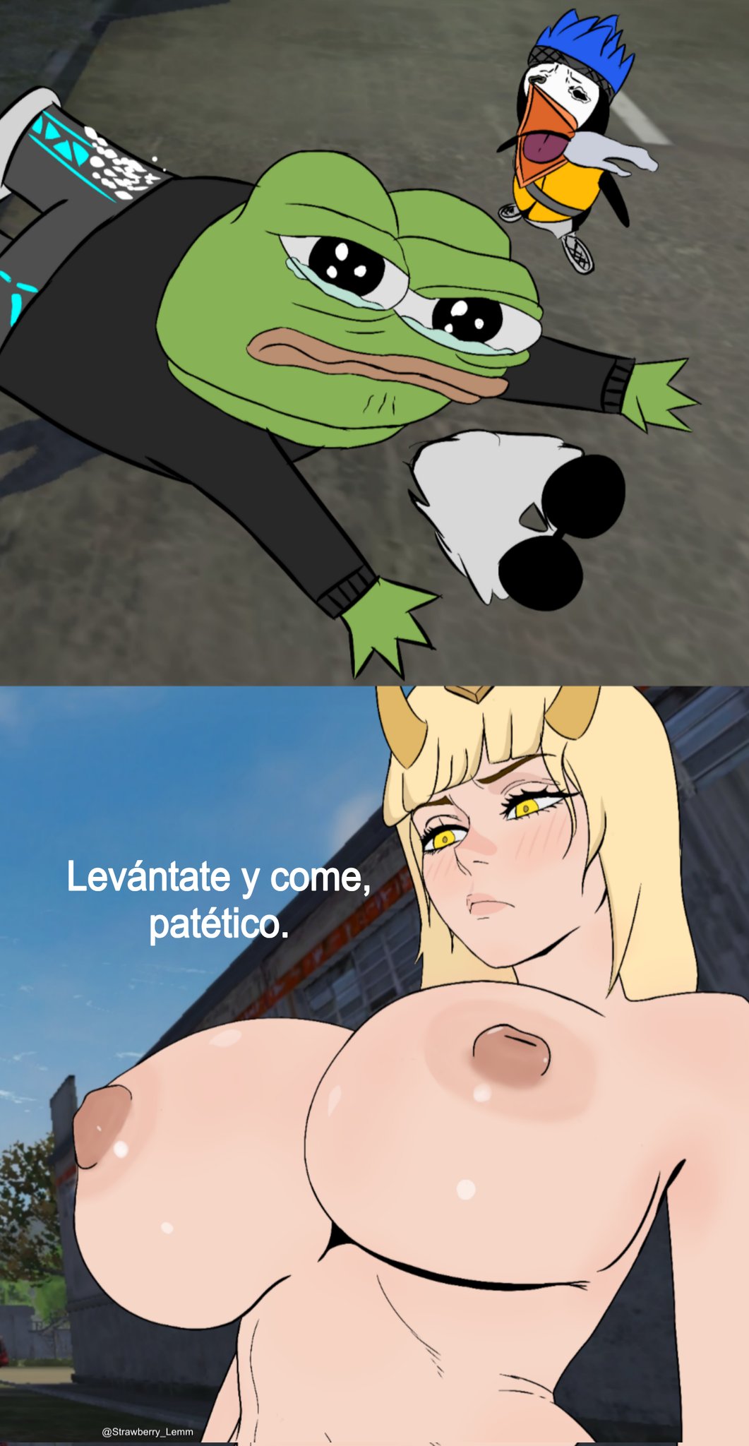 big breasts, breasts, cuernitos dorados, free fire, nipples, pepe the frog