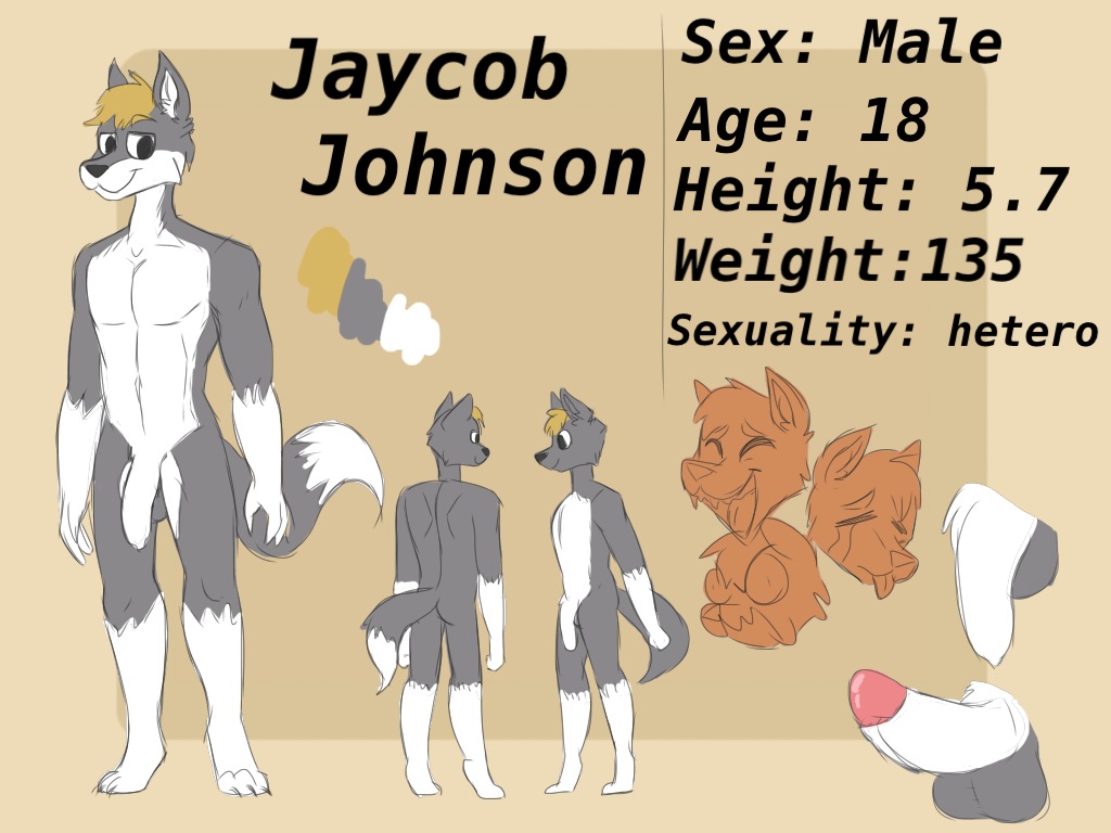 1boy angry animal_genitalia anthro ass blonde_hair canine colour_code erection fur furry furry_only grey_fur hair happiness jaycob_(artist) jaycob_johnson male male_only mammal model_sheet nude penis sad simple_background solo teenager testicles text uncut white_fur wolf young