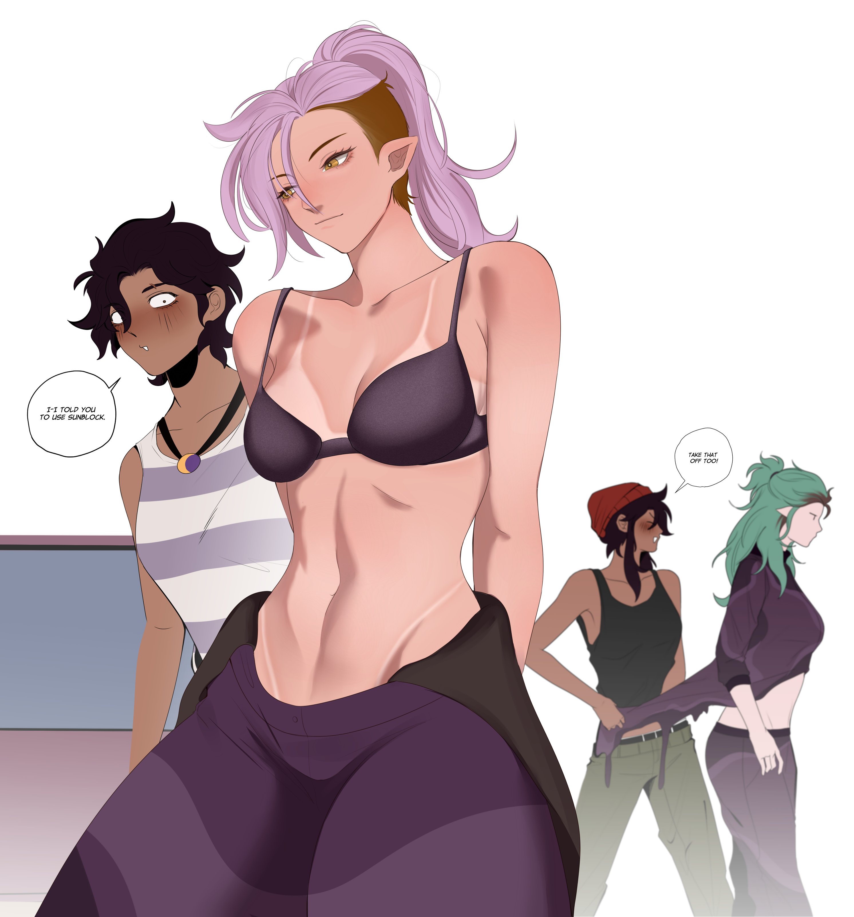 2girls, amity blight, amity blight (beta), aqua hair, ass, asymmetrical hair, background characters, bare midriff, beanie, beanie hat, big ass, big boobs, big breasts, big butt, big hips, big thighs, big tits, bikini tan, blush, blush lines, blushing, boobs, bra, breasts, brown hair, brunette, brunette female, butt, dark purple hair, disney, disney channel, english, english text, female, female only, golden eyes, green hair, hazel eyes, hips, huge ass, huge boobs, huge breasts, huge butt, huge hips, huge thighs, huge tits, latina, light purple hair, lilac hair, luz noceda, luz noceda (beta), massive ass, massive boobs, massive breasts, massive butt, massive hips, massive thighs, massive tits, medium ass, medium boobs, medium breasts, medium butt, medium tits, midriff, multiple girls, navel, navel line, orange beanie, pink hair, pointy ears, purple clothing, purple pants, semi nude, short ears, side shave, small ass, small boobs, small breasts, small butt, small ears, small tits, tan lines, text, text box, text bubble, the owl house, thick thighs, thighhighs, thighs, tits, two tone hair, undercut, vertical navel, wide hips, wide thighs, xe2las 707