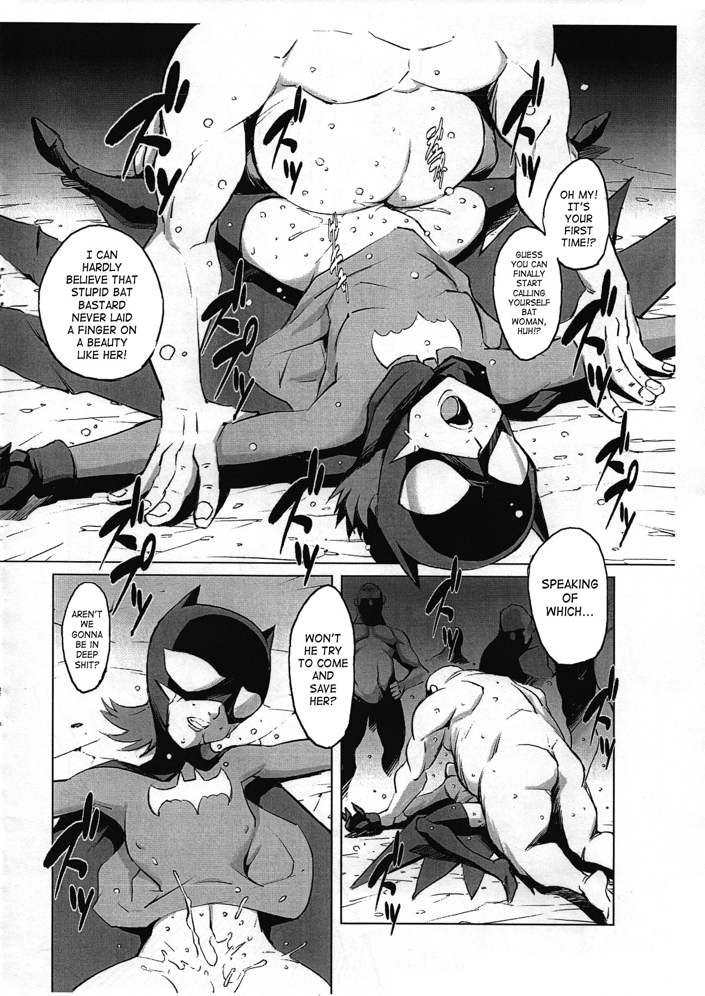 barbara gordon, batgirl, batman (series), breasts, comic, dc comics, female, greyscale, human, male, missionary position, monochrome, nipples, noq, noukyuu, penetration, pussy, rape, small breasts, straight, the batman (tv series), vaginal penetration