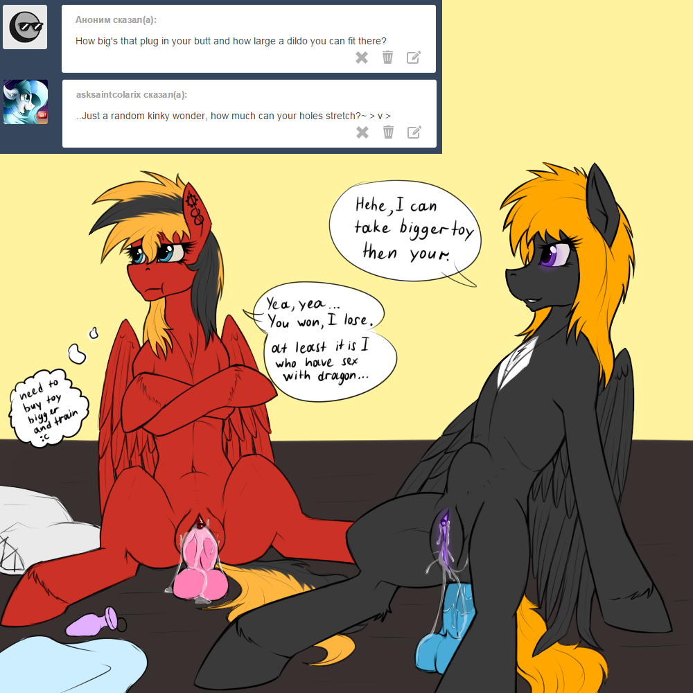 2015 :c anal anal_masturbation anal_sex black_fur blonde_hair blue_eyes clitoris dildo duo english_text equine fan_character female feral fetlocks friendship_is_magic fur hair heartgear_(oc) mammal masturbation multicolored_hair my_little_pony navel nude pegasus penetration pillow pouting purple_eyes purple_pussy pussy pussy_juice red_fur sex_toy stomach_bulge text toying_self twotail813 twotail_(oc) vaginal_masturbation vaginal_penetration wings