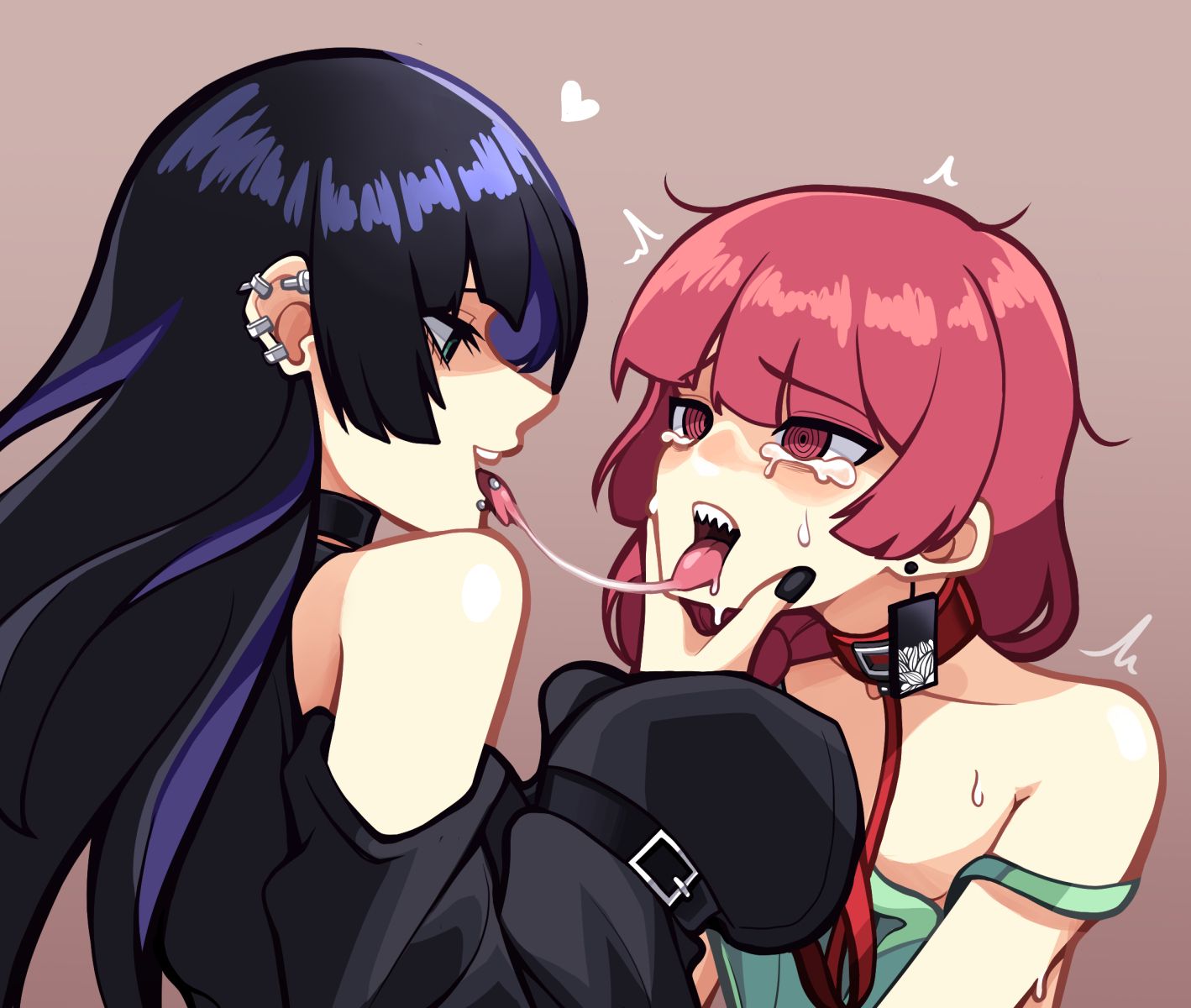 2girls, after kiss, bocchi the rock!, female, female only, femdom, femsub, hiroi kikuri, leash and collar, n0 image, pa-san, saliva, saliva string, saliva trail, tongue, tongue out, yuri