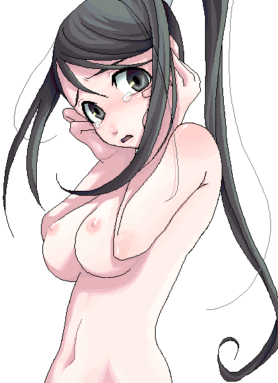 black_hair breasts harukaumedaya huge_eyes long_hair nakatsukasa_tsubaki nipples nude pin ponytail soul_eater tears tied_hair