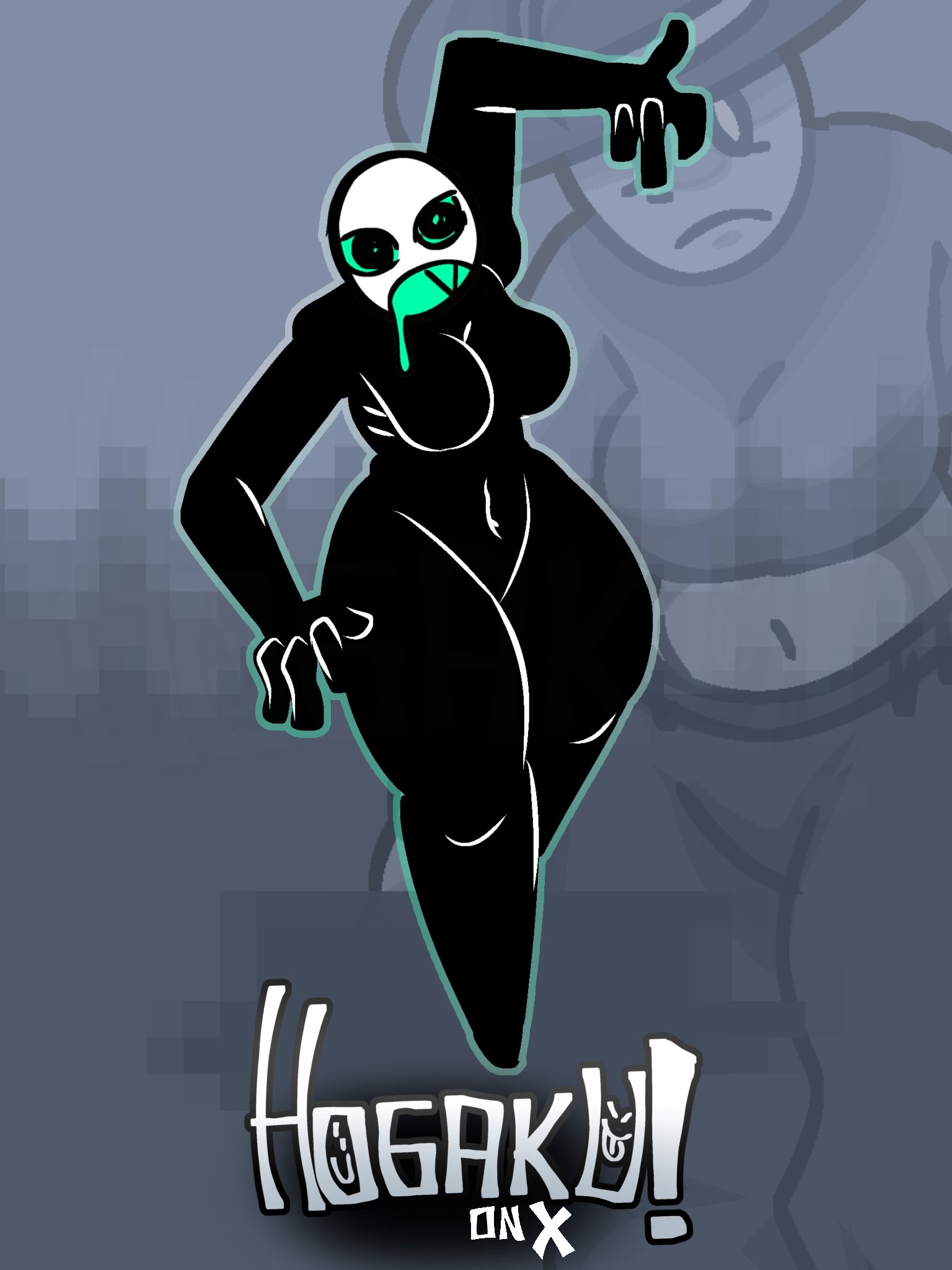 1girls, artist name, artist signature, black body, breasts, die of death (roblox), female, hogaku, pursuer (die of death), roblox, roblox game, robloxian, rule 63, tagme, thighs, white head
