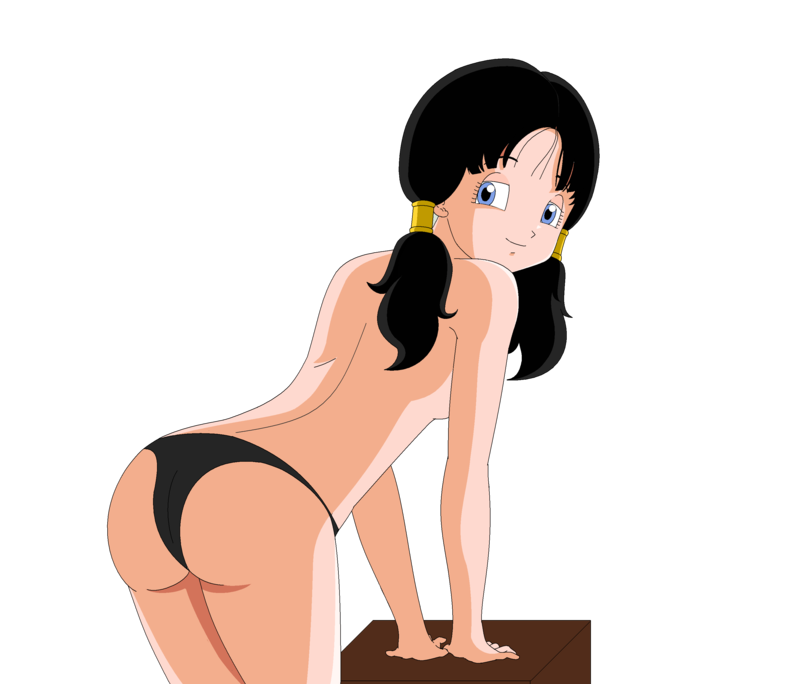 black_panties dragon_ball dragon_ball_z female female_only human msjoelart panties presenting smiling solo tied_hair topless twintails videl