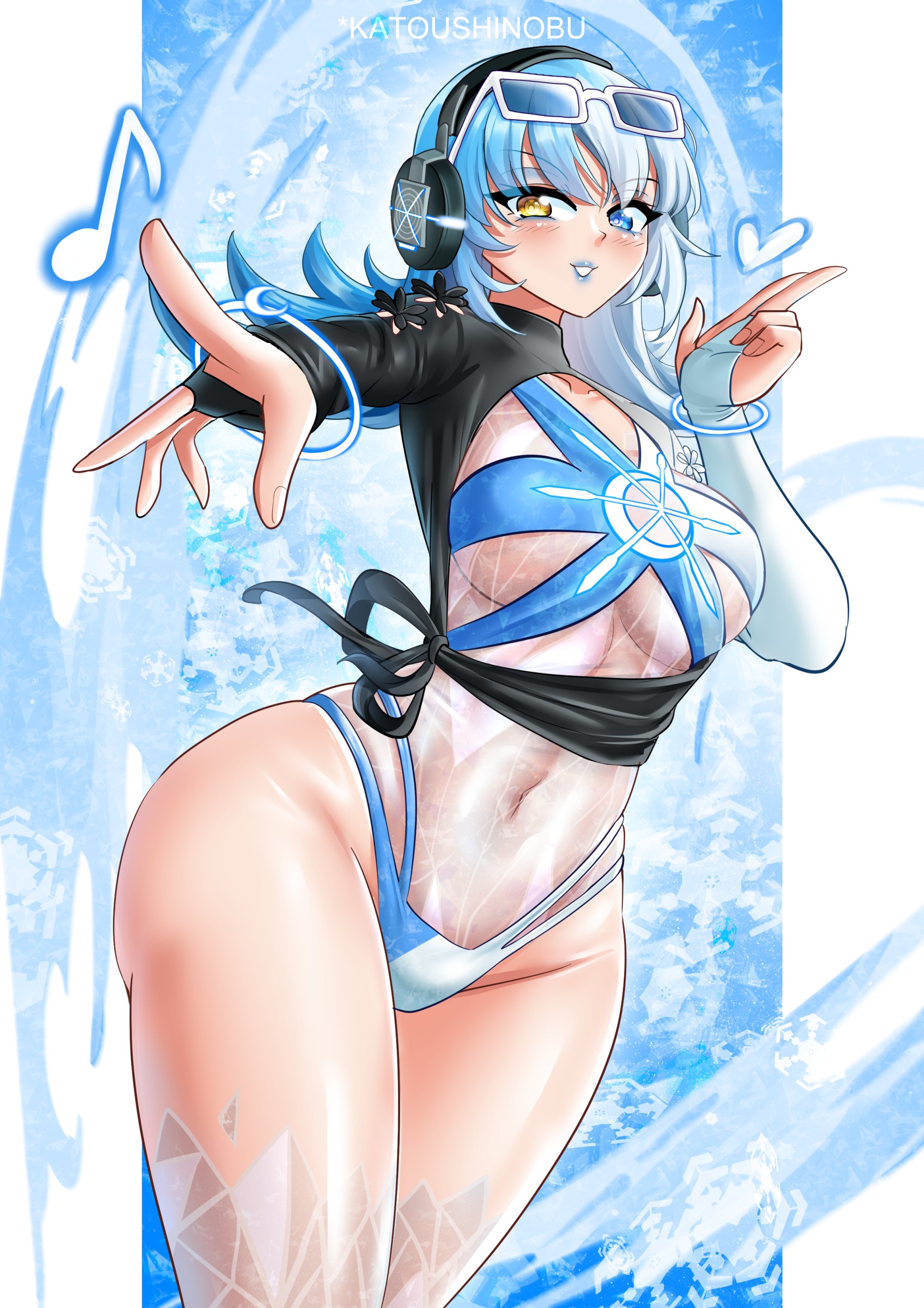 big ass, cyan lipstick, female, female only, katoushinobu, luna snow, luna snow (cool summer), luna snow (marvel rivals), marvel, marvel comics, marvel rivals, thick thighs, wink