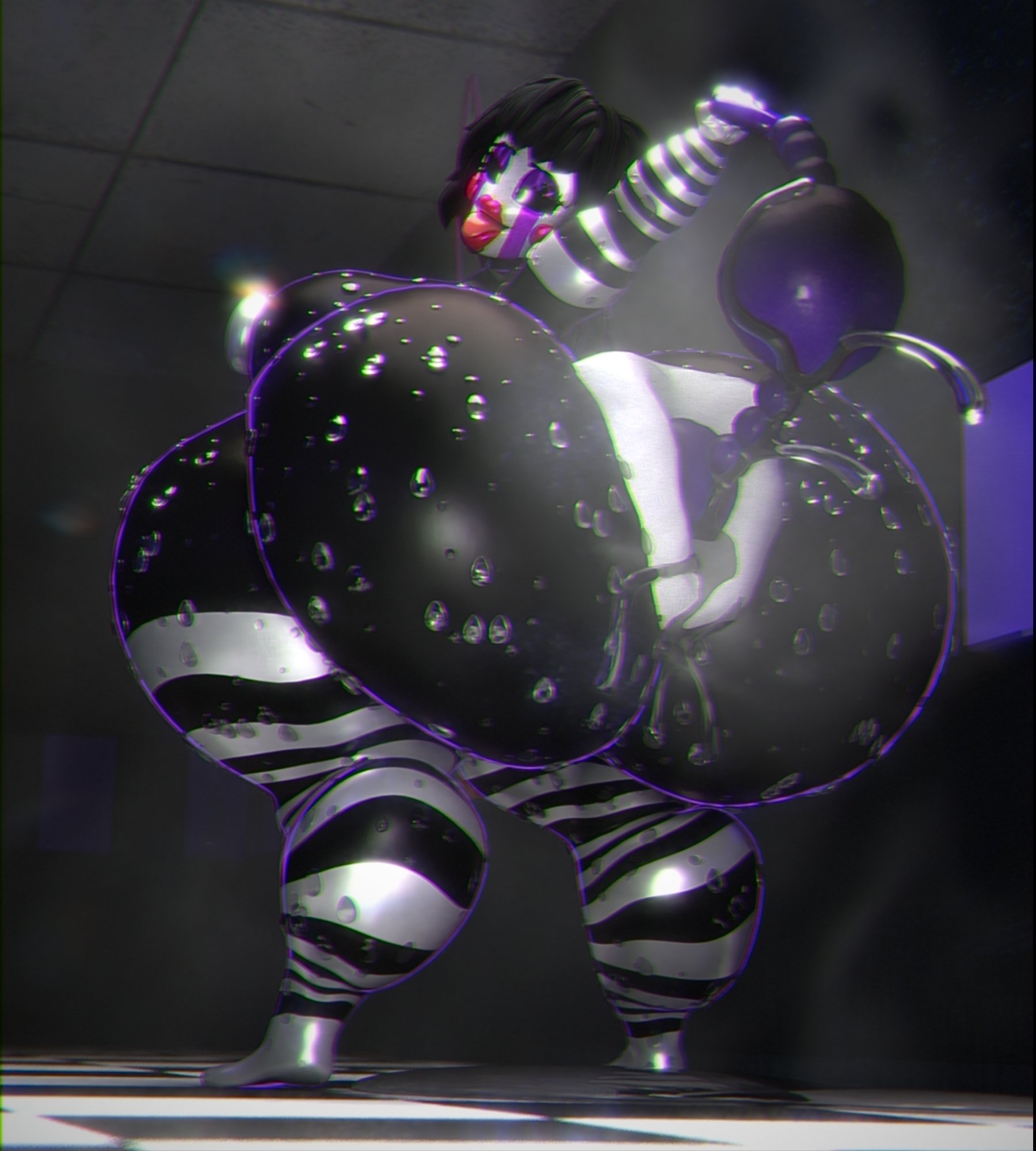 1girls, 3d, 3d (artwork), alternate version available, anal beads, anal fluids, anus, anus spread, ass, black body, black hair, breasts, donut anus, female, five nights at freddy's, five nights at freddy's 2, fnaf, hips, huge ass, huge thighs, hyper ass, marionette (fnaf), outie anus, pulling anal beads, puppet (fnaf), puppet (thepuppetlover), qzk forte, solo, stripes, surprised expression, sweat, sweaty, tagme, thick thighs, wet, white face