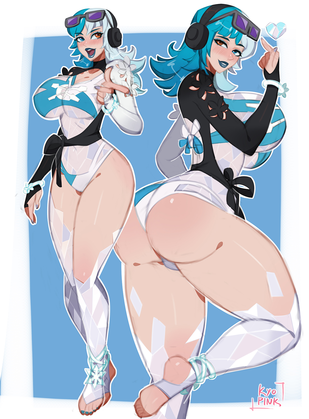 1girls, ass, ass focus, big ass, blue lipstick, female, female only, kyopink, luna snow, luna snow (cool summer), luna snow (marvel rivals), marvel, marvel comics, marvel rivals, thick thighs