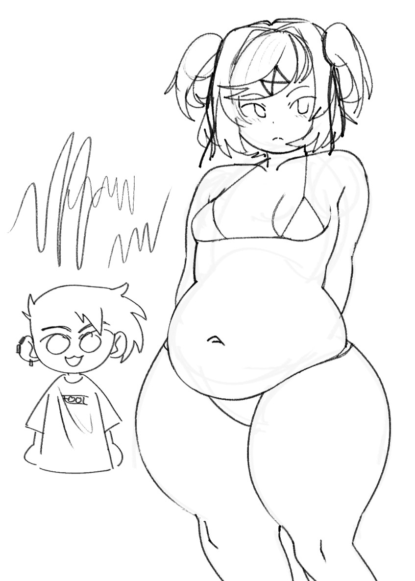 1girls, breasts, chubby, chubby female, doki doki literature club, female, female focus, natsuki (doki doki literature club), prosciutto pal, small breasts, tummy