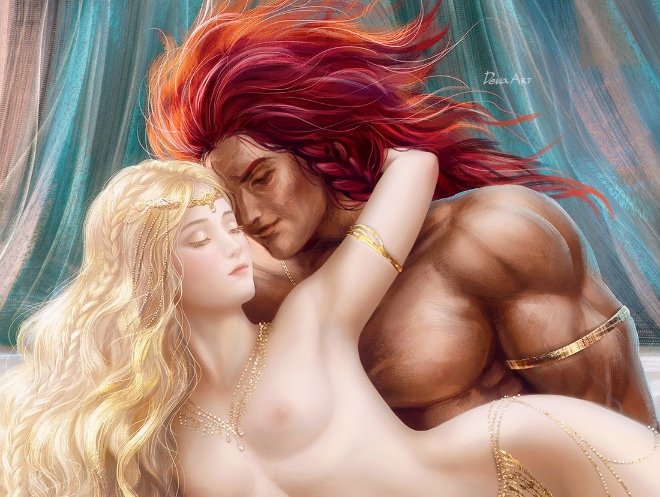 2boys, androgynous, artistic nude, biceps, blonde hair, blonde-haired female, blonde-haired male, bottom heavy, brother and brother, brothers, caress, caressing, closed eyes, covered navel, covered nipples, curvaceous, curvaceous figure, curves, curvy, curvy body, curvy figure, curvy hips, curvy thighs, develvdeva, digital painting (artwork), elden ring, female, femboy, feminine male, fromsoftware, gentle, half-brothers, half-siblings, hips, implied sex, incest, incest (lore), larger male, light skin, light-skinned male, long hair, male, male focus, male only, male/male, miquella, muscular, muscular male, muscular thighs, no visible genitalia, nonsexual, nonsexual nudity, pale skin, pale-skinned male, perky nipples, pinup, red hair, romantic, romantic ambiance, romantic couple, serene, shadow of the erdtree, size difference, smaller male, solo, solo male, starscourge radahn, tasteful, tasteful nudity, toned legs, voluptuous, voluptuous male, wide hips