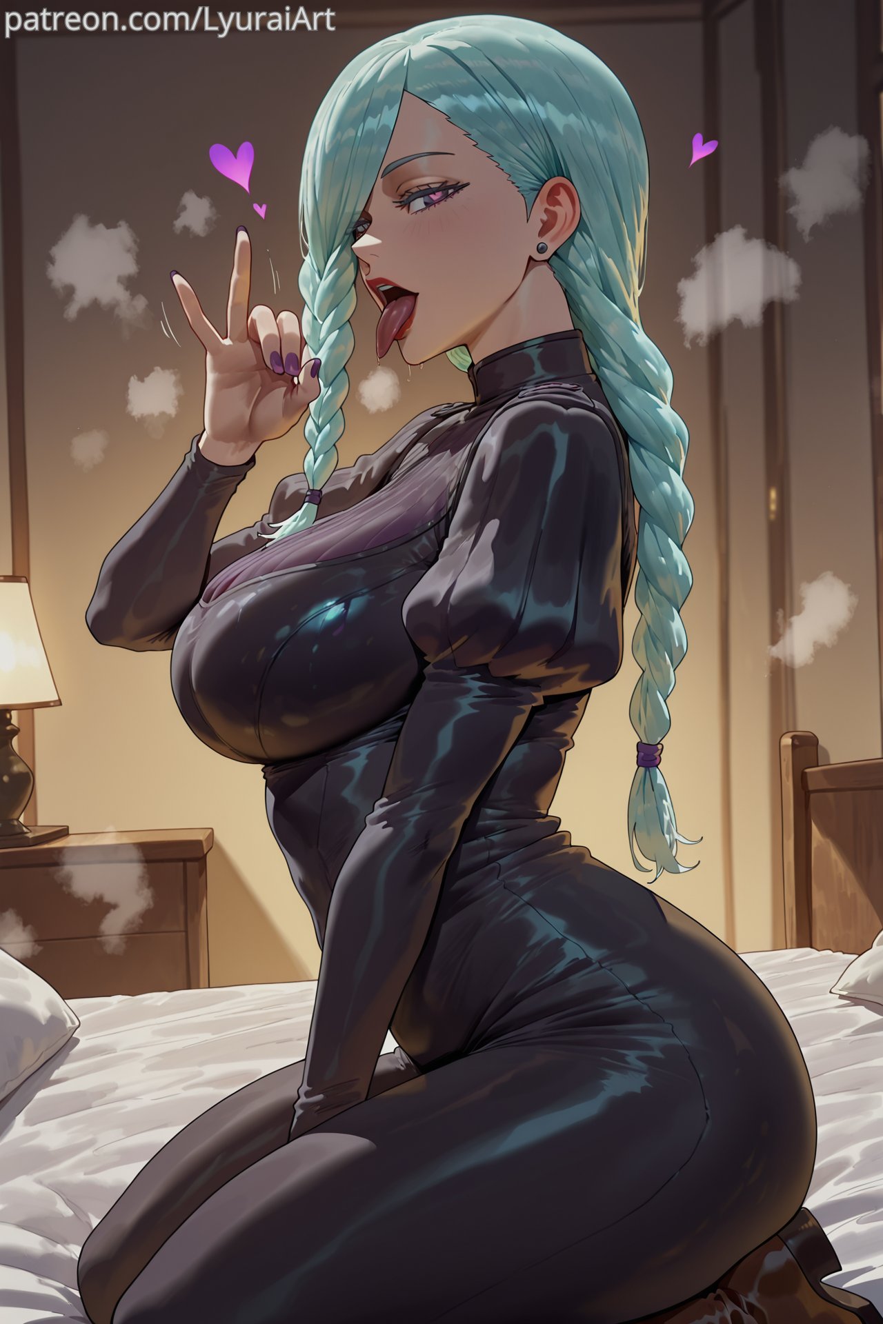 1girls, absurd res, absurd resolution, absurdres, ai generated, ass, big ass, big breasts, breasts, curvaceous, curvy, curvy female, curvy figure, fellatio gesture, female, female focus, gesture, gesturing at viewer, heart eyes, hi res, high resolution, highres, huge breasts, inviting to oral, jujutsu kaisen, lyuraiart, mei mei (jujutsu kaisen), thick ass, thick thighs, tongue, tongue out, voluptuous, voluptuous female, wide hips