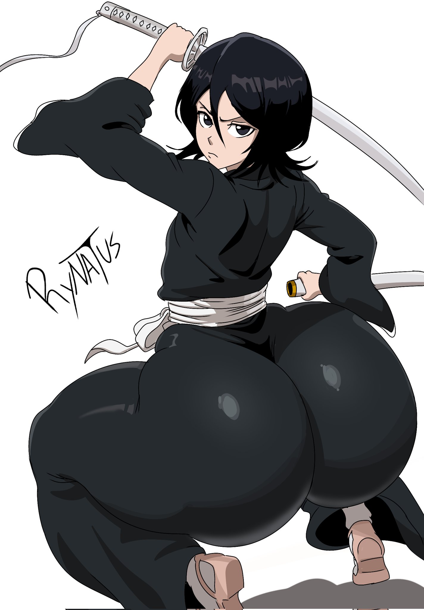 1girls, anime, ass, ass bigger than head, ass focus, big ass, big butt, black hair, black hair female, bleach, booty, bottom heavy, bottom heavy female, butt focus, child bearing hips, clothed, clothed female, clothing, fat ass, fat butt, female, female focus, female only, flat chest, flat chested, huge ass, huge booty, huge butt, kuchiki rukia, light skin, light-skinned female, looking back, looking back at viewer, mesmerizing ass, rynatus, rynatusart, short female, small breasts, small female, solo, solo female, solo focus, sword, swordswoman, thick ass, thick thighs, thighs, wide hips