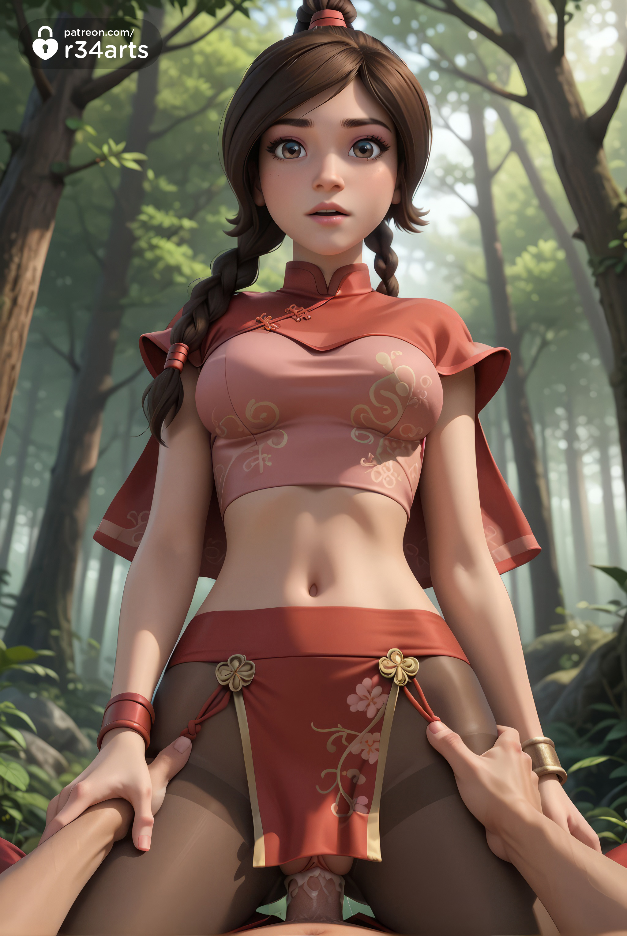 1boy, 1boy1girl, 1girls, ai generated, artist name, avatar legends, avatar the last airbender, black pantyhose, bracelet, braid, breasts, brown eyes, brown hair, capelet, chinese clothes, clothed female nude male, clothed sex, cowgirl position, crop top, cum, cum in pussy, day, female, forest, hi res, jewelry, lips, long hair, looking at viewer, male, medium breasts, midriff, nature, navel, nickelodeon, nicktoons, nude, outdoors, pantyhose, parted lips, patreon username, pelvic curtain, penis, pov, pov crotch, pov hands, pussy, r34arts, sex, short sleeves, solo focus, stomach, straddling, straight, thigh grab, torn clothes, torn pantyhose, tree, twin braids, ty lee, uncensored, vaginal penetration, vaginal sex, web address