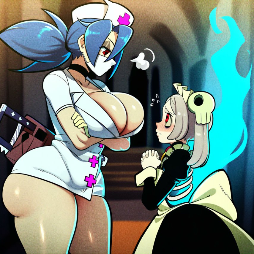 ai generated, ass hanging out, bloody marie, female, futanari, intersex, light-skinned female, light-skinned futa, lovelyzen, skullgirls, valentine (skullgirls)