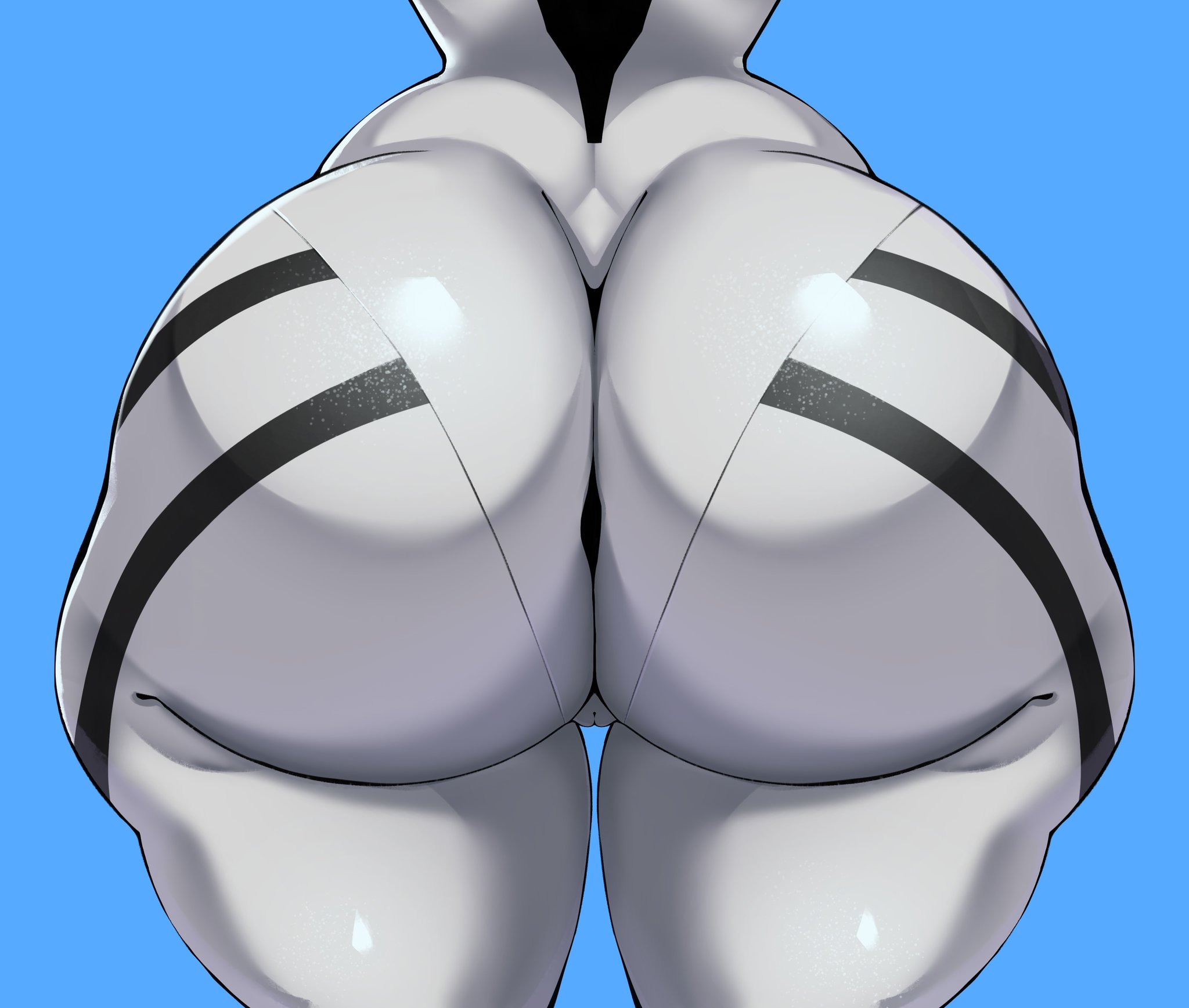 1girls, ass body, ass focus, bodysuit, curvy, female, huge ass, neon genesis evangelion, penpen (artist), plugsuit, rear view, rei ayanami, skin tight, tagme, thick thighs