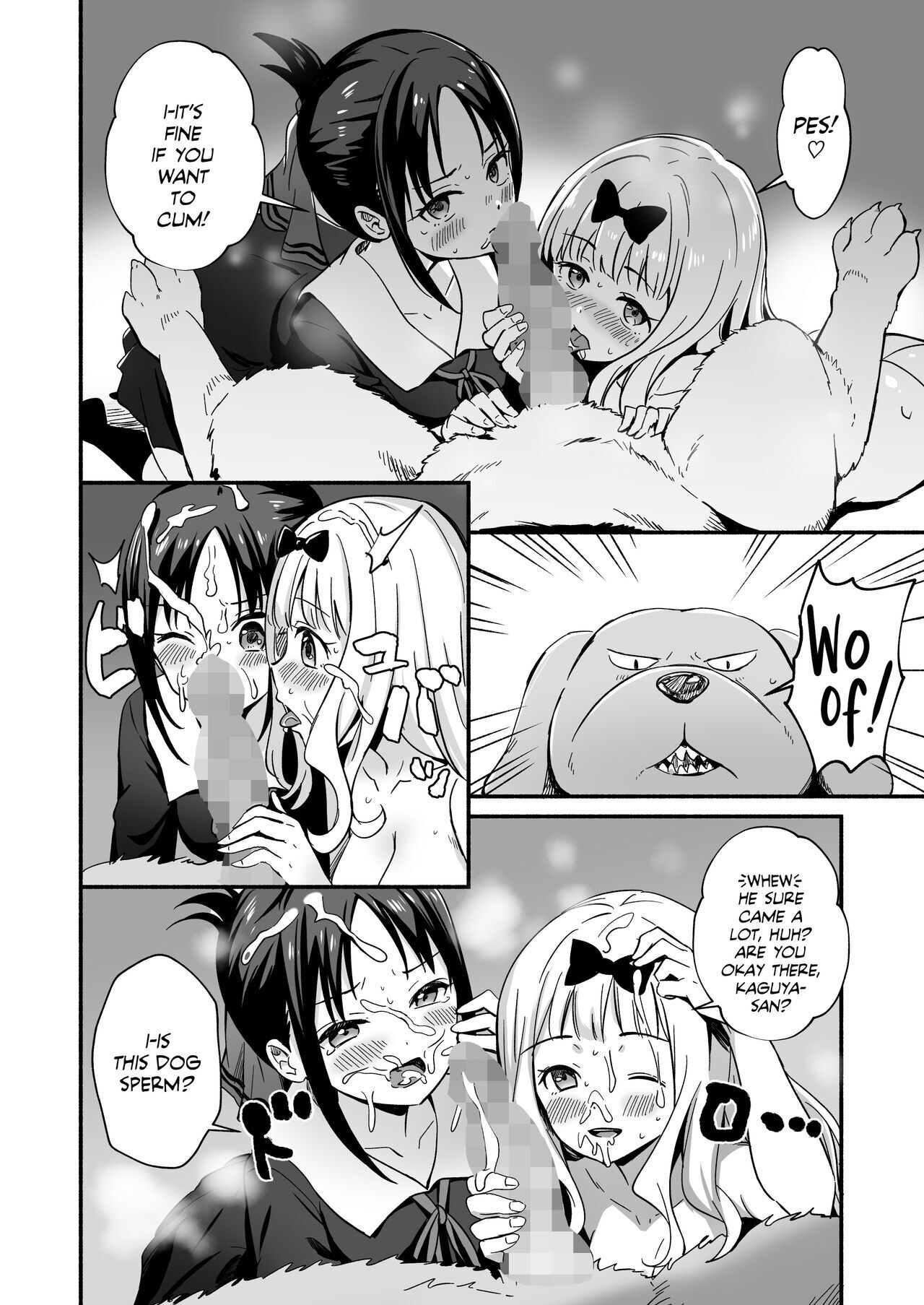 bestiality, canid, canine, canis, censored, cum, cum on face, domestic dog, fellatio, female, female on feral, feral, feral on female, feral pov, fujiwara chika, kaguya-sama wa kokurasetai ~tensai-tachi no renai zunousen~, male, oral, penis, pes (kaguya-sama wa kokurasetai), pov, silver dog, zoophilia