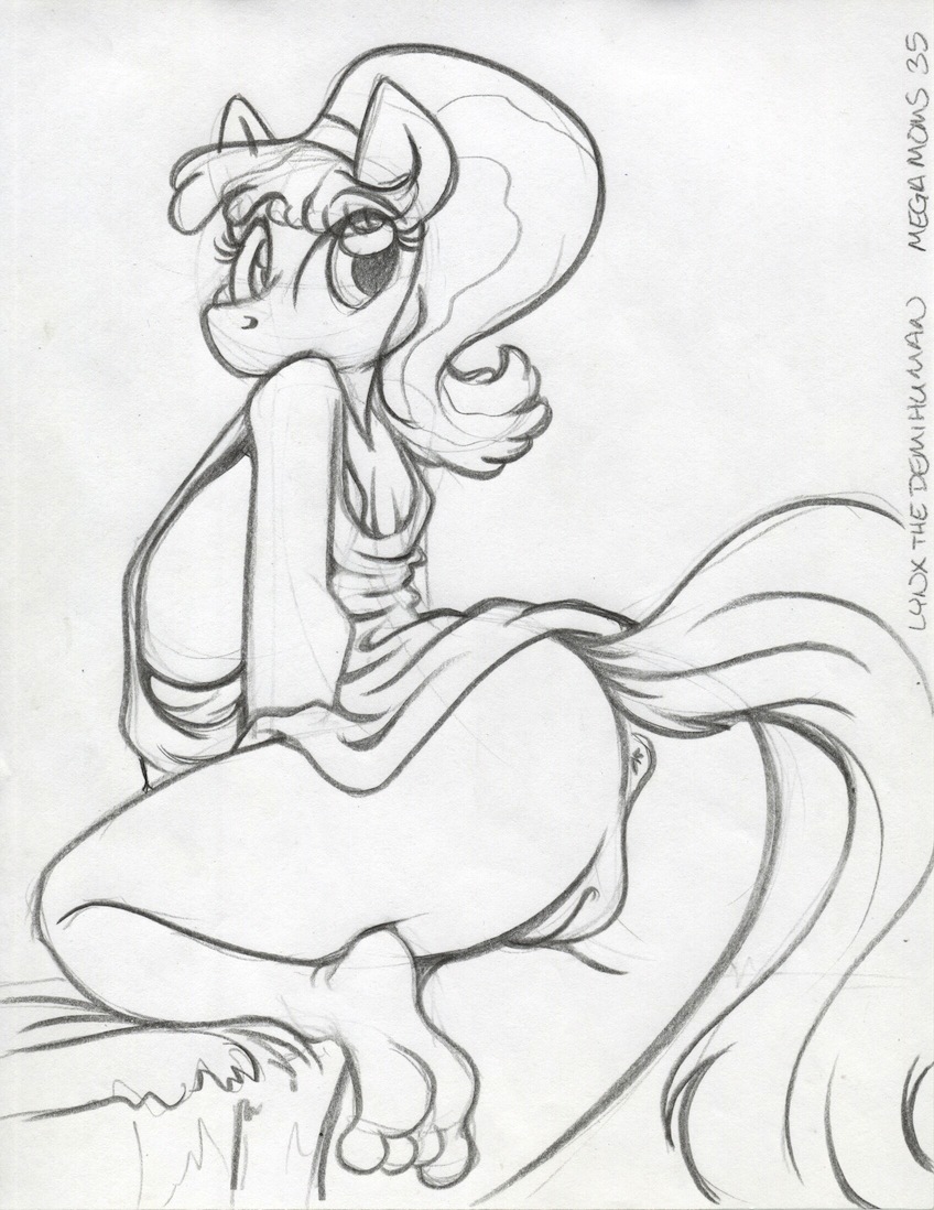 2015 anthro anthrofied anus ass bottomless breasts clothed clothing equine female friendship_is_magic half-dressed horse king-cheetah mammal ms._peachbottom_(mlp) my_little_pony pony pussy sideboob sketch solo