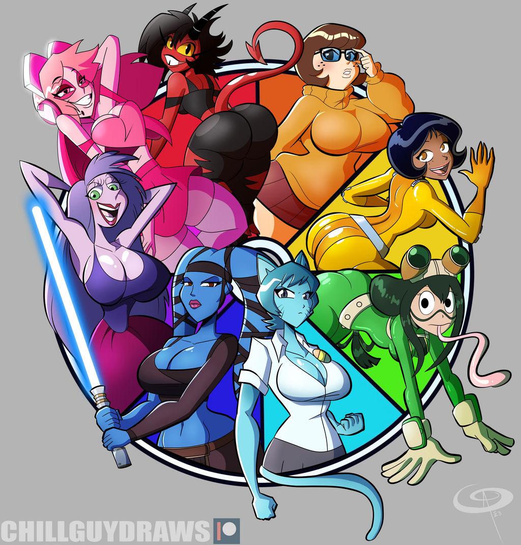 aayla_secura alex_(totally_spies) alien alien_girl anthro arms_up artist_signature ass belly_button big_breasts black_hair blue_body blue_fur boob_window breasts brown_hair bubble_butt cartoon_network color_wheel_challenge crossover dark-skinned_female demon_girl disney feline frog frostbiteboi glasses gloves goggles green_hair headphones helluva_boss horns imp jumpsuit lightsaber lipstick long_tongue madam_mim milf millie_(helluva_boss) miss_heed_(villainous) monster_girl my_hero_academia nicole_watterson pink_body pink_hair purple_body purple_hair red_body scooby-doo skirt small_breasts star_wars tagme tail the_amazing_world_of_gumball the_sword_in_the_stone totally_spies tsuyu_asui twi'lek velma_dinkley villainous witch