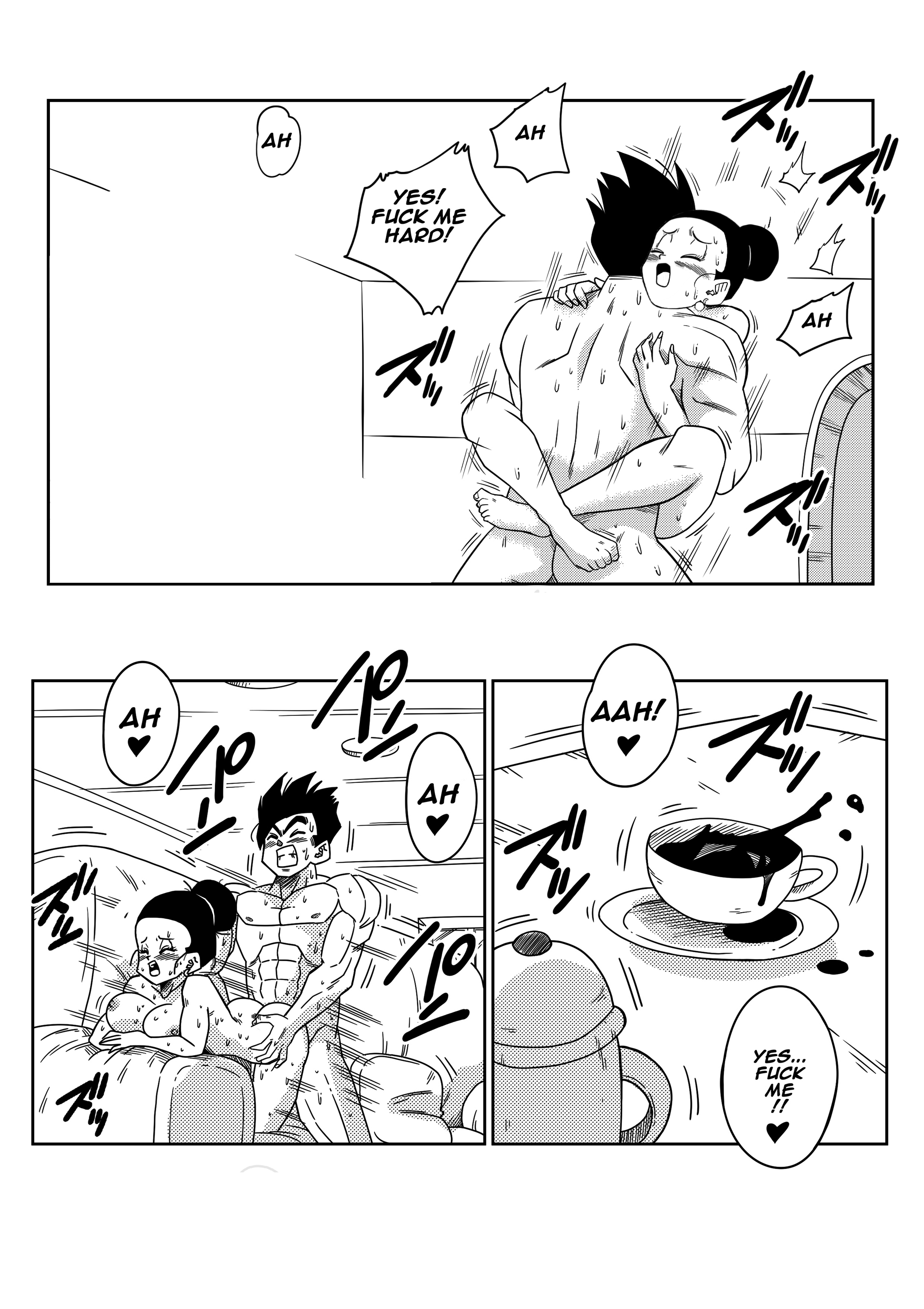 2d, age difference, barefoot, cheating, cheating female, cheating wife, chichi, chichi (majin buu saga), dragon ball, dragon ball super, dragon ball z, edit, female, grabbing waist, incest, leglock, mother and son, nude, nude female, pussy, rough sex, son gohan, sweat, sweatdrop, tagme, uncolored, vaginal penetration, yamamoto doujin