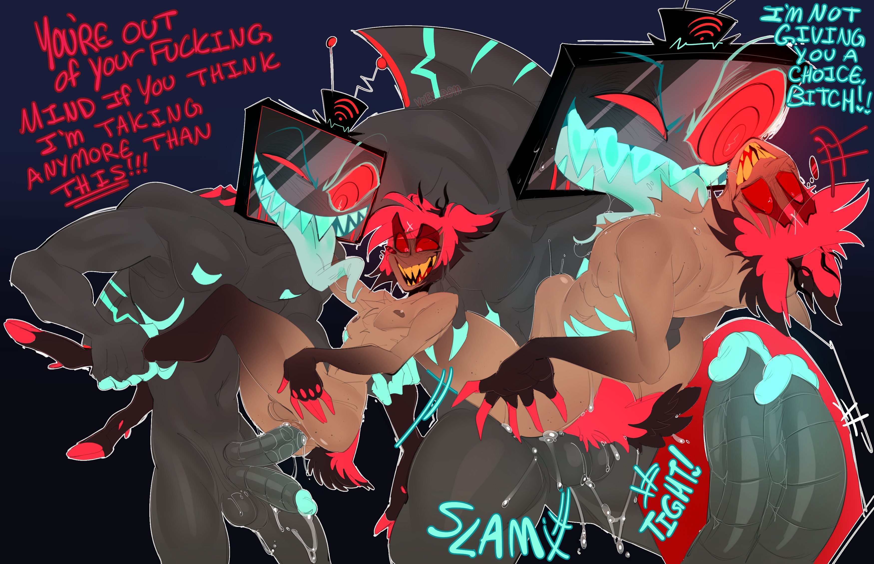 2boys, alastor (hazbin hotel), anal, anal insertion, anal sex, belly bulge, big dom small sub, bileshroom, diphallia, diphallism, dominant, dominant male, domination, fucked into submission, fucked senseless, fucked silly, gay, gay anal, gay domination, gay male, gay sex, hate fuck, hate sex, hazbin hotel, inside, inside view, male, male penetrating, male penetrating male, male/male, maledom, malesub, penis in ass, rough sex, size difference, size play, submission, submissive, submissive male, vox (hazbin hotel), x-ray, yaoi