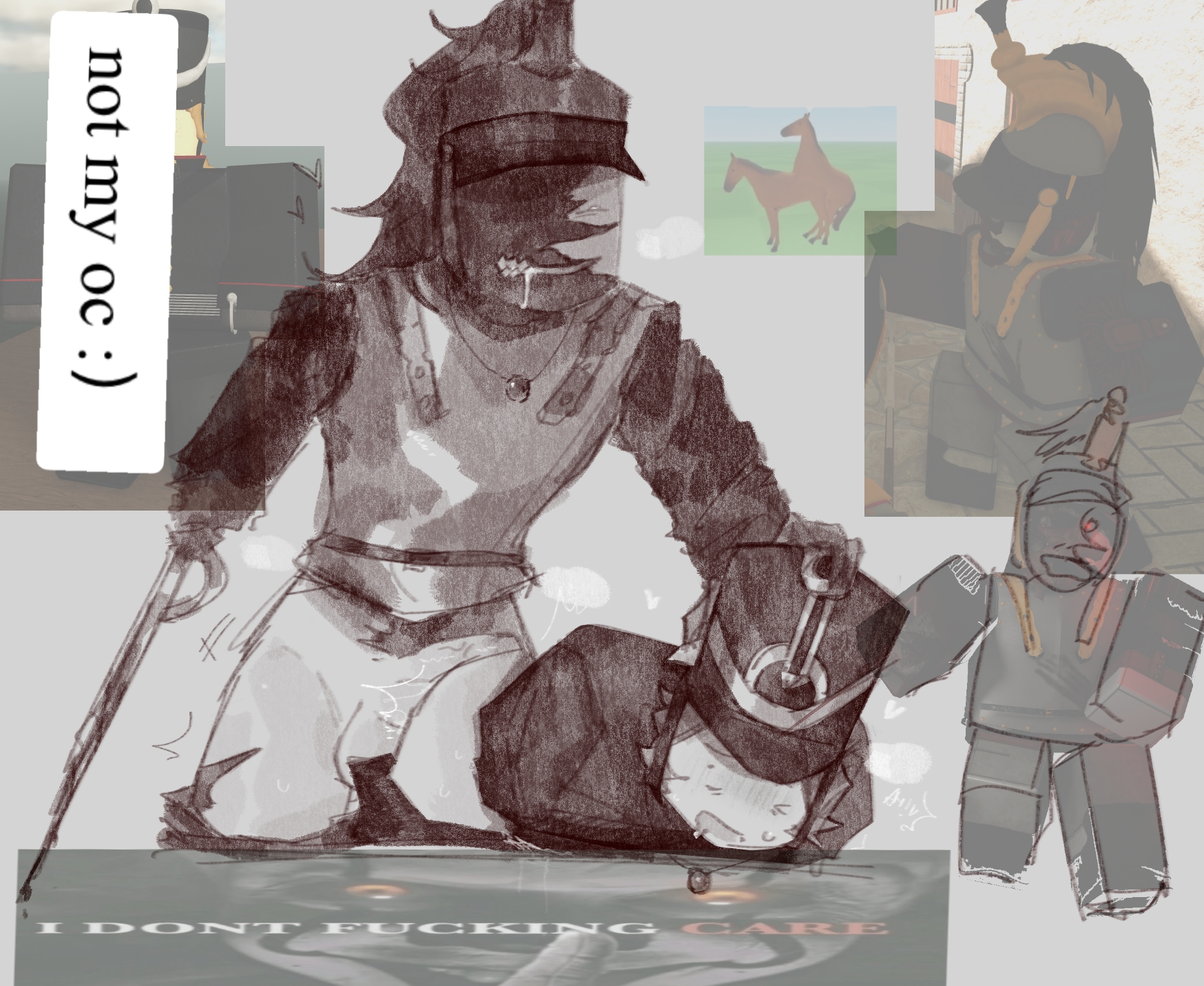 2boys, balls, bottomless, cuirassier, gay, guts & blackpowder, guts and blackpowder, imminent sex, male only, meme in the background, original character, penis, reference image, roblox, roblox game, robloxian, self upload, sword, tagme