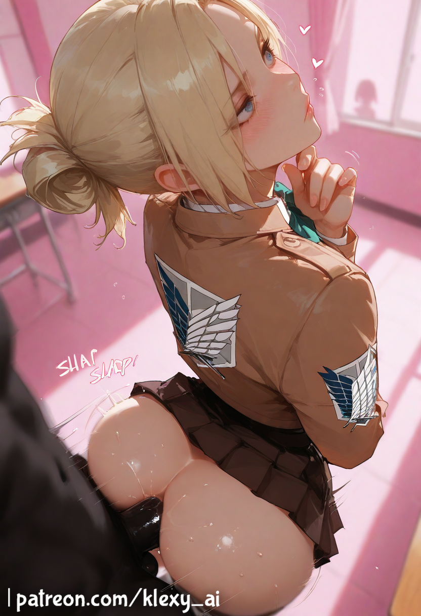 1boy, ai generated, annie leonhardt, anus, ass, attack on titan, balls, bangs, blonde hair, blue eyes, blush, breasts, closed mouth, collarbone, cowgirl position, doggy style, female, female on cloth, female pubic hair, folded, full nelson, klexyai, large breasts, looking at viewer, male, male pubic hair, navel, nipples, nude, overflow, parted lips, penis, penis in pussy, pubic hair, pussy, reverse suspended congress, sex, shingeki no kyojin, short hair, solo focus, spread legs, straight, testicles, thighs, uncensored, vagina, vaginal penetration