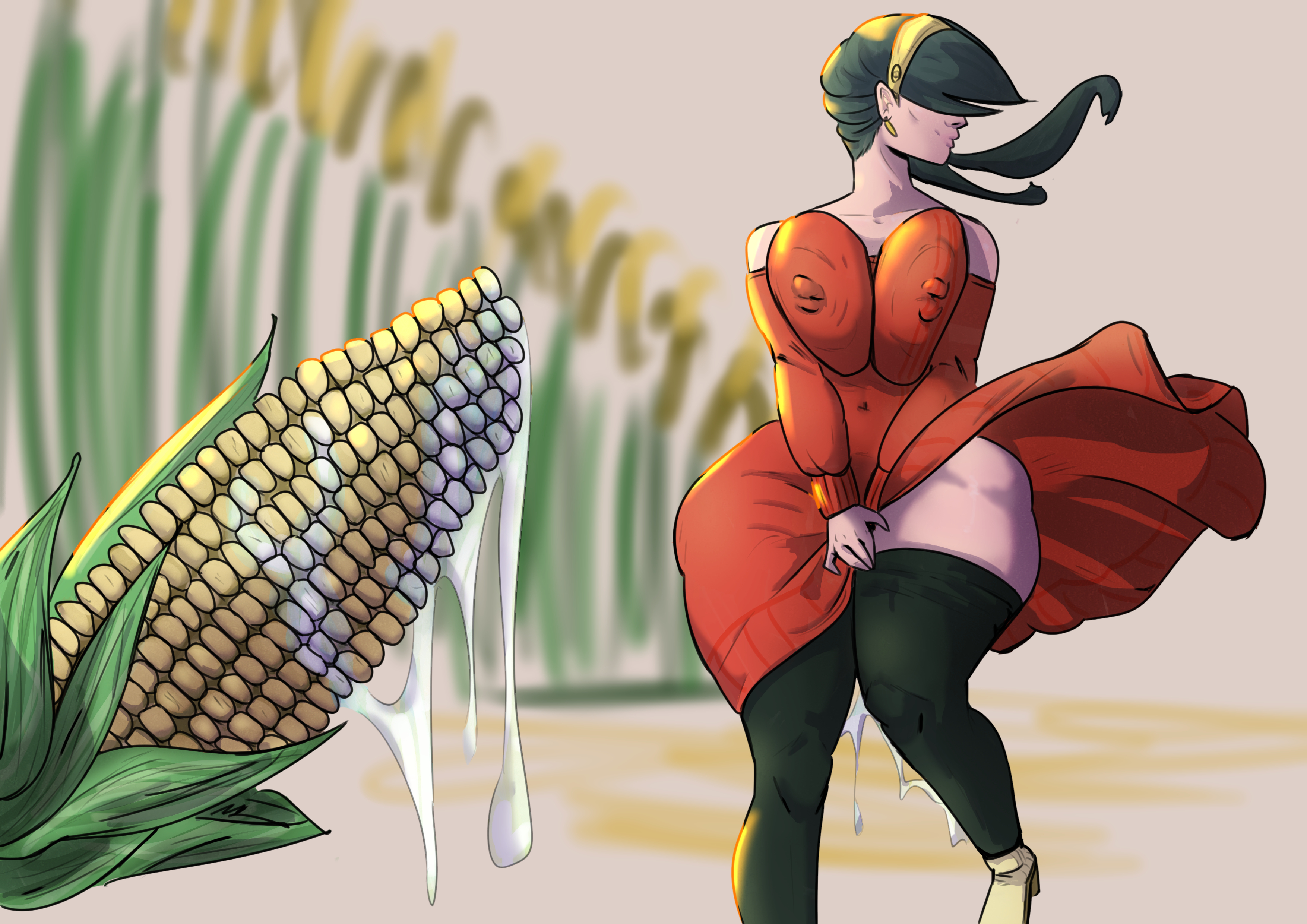 1girls, after masturbation, corn, corncob, cornfield, country girls make do, diablo3times, female, female only, nipples visible through clothing, pussy juice, pussy juice drip, spy x family, tagme, vegetable dildo, yor briar, yor forger