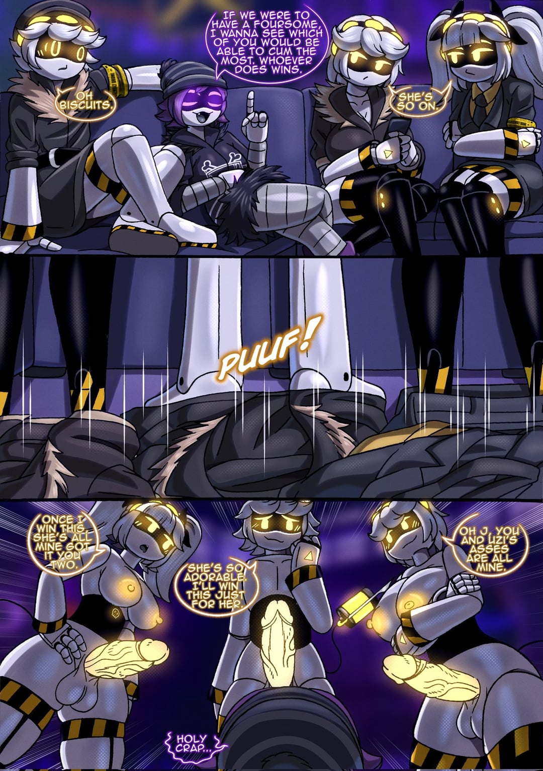 1boy, 2futas, 3girls, 4some, dick, foursome, futa with female, futanari, j (murder drones), murder drones, n (murder drones), rod akihiro, uzi (murder drones), v (murder drones)
