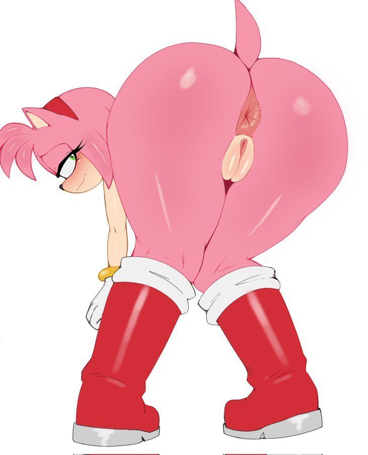 1lastshadow1, amy rose, anthro, anthro female, ass, ass focus, asshole, asshole focus, bent forward, bent over, butt focus, furry, furry female, knees together, looking at viewer, looking back, looking back at viewer, ls, naked footwear, pink body, pink fur, sonic (series), sonic the hedgehog (series), tagme